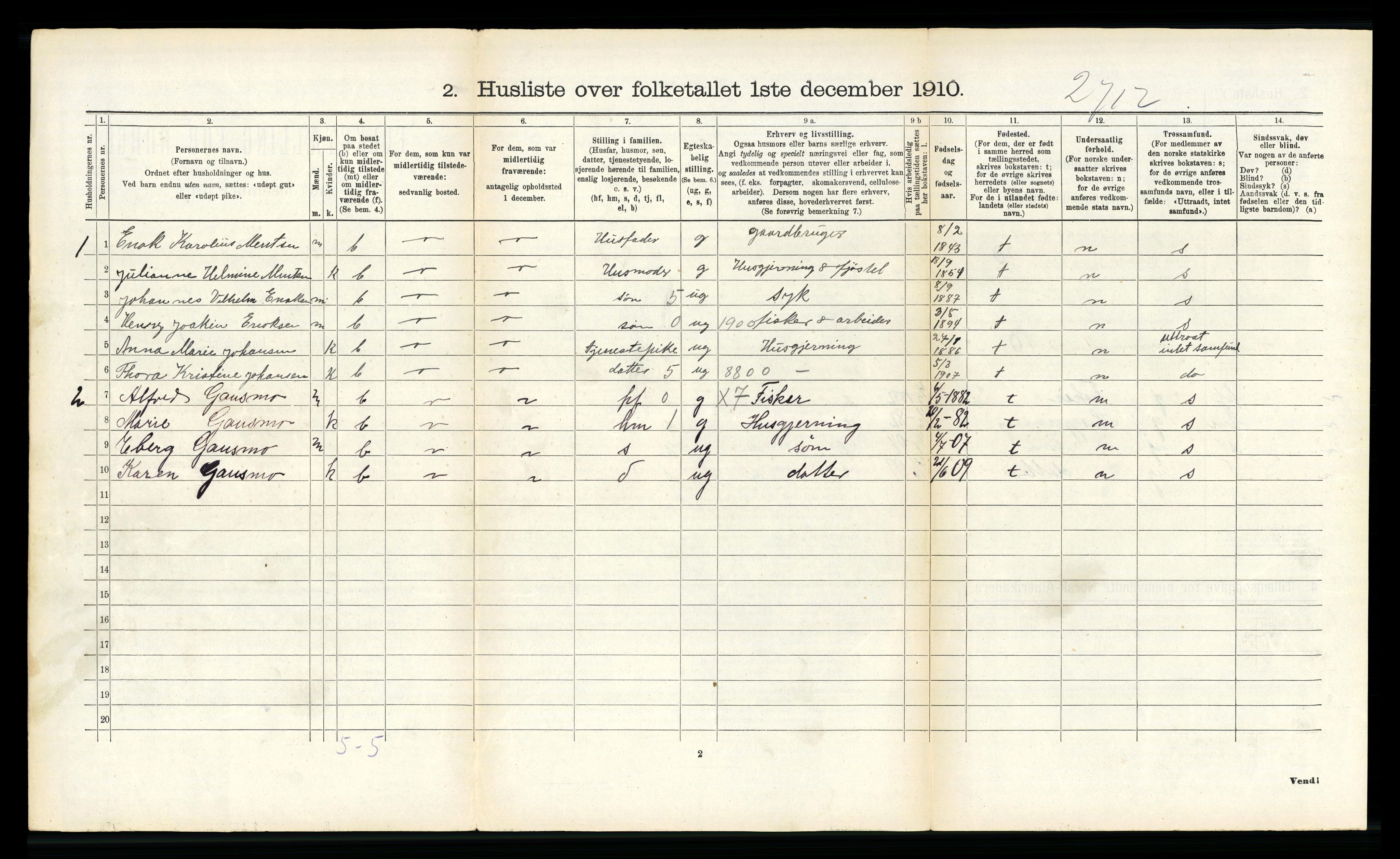 RA, 1910 census for Dverberg, 1910, p. 505