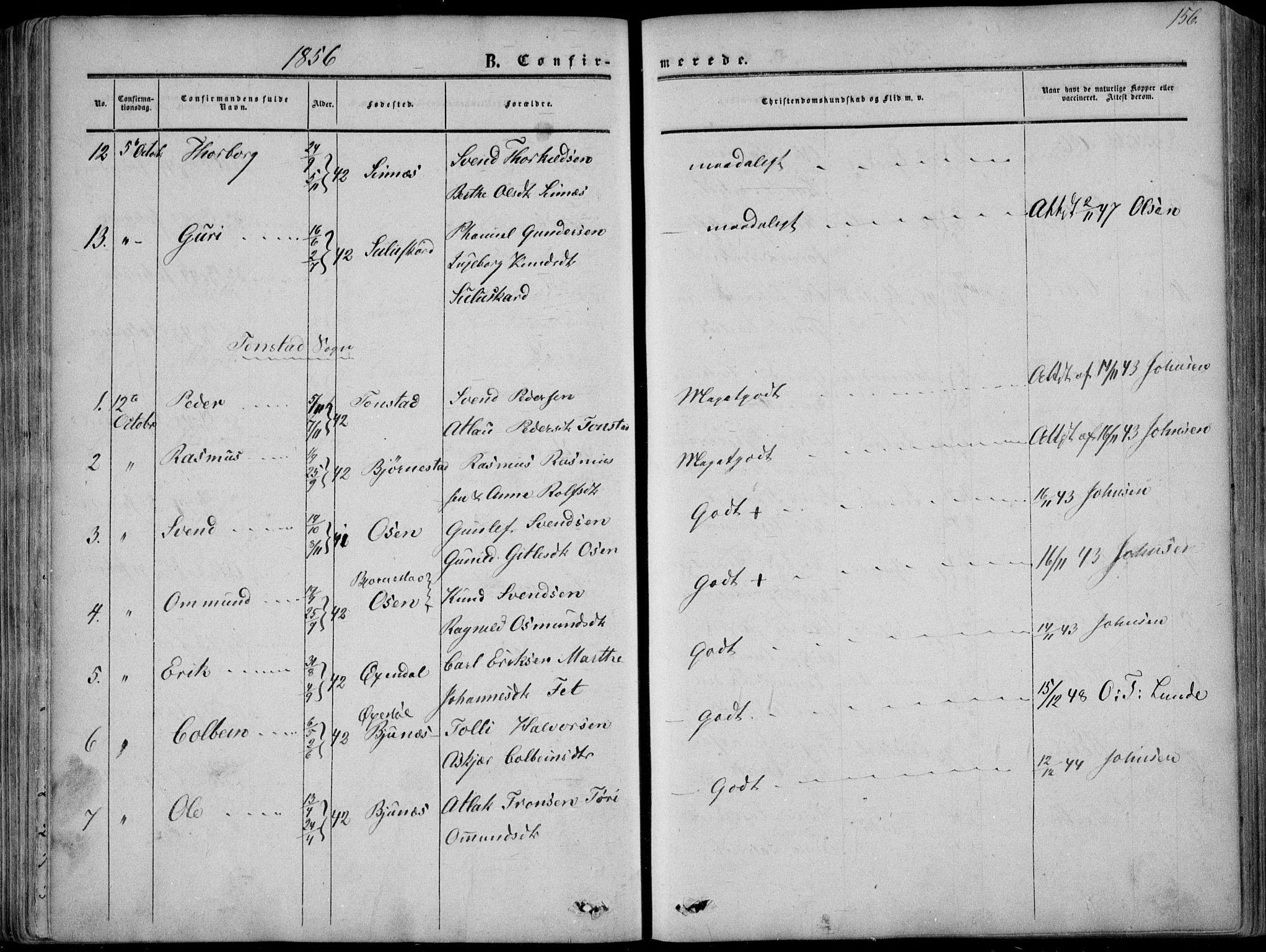 Sirdal sokneprestkontor, AV/SAK-1111-0036/F/Fa/Fab/L0002: Parish register (official) no. A 2, 1855-1874, p. 156