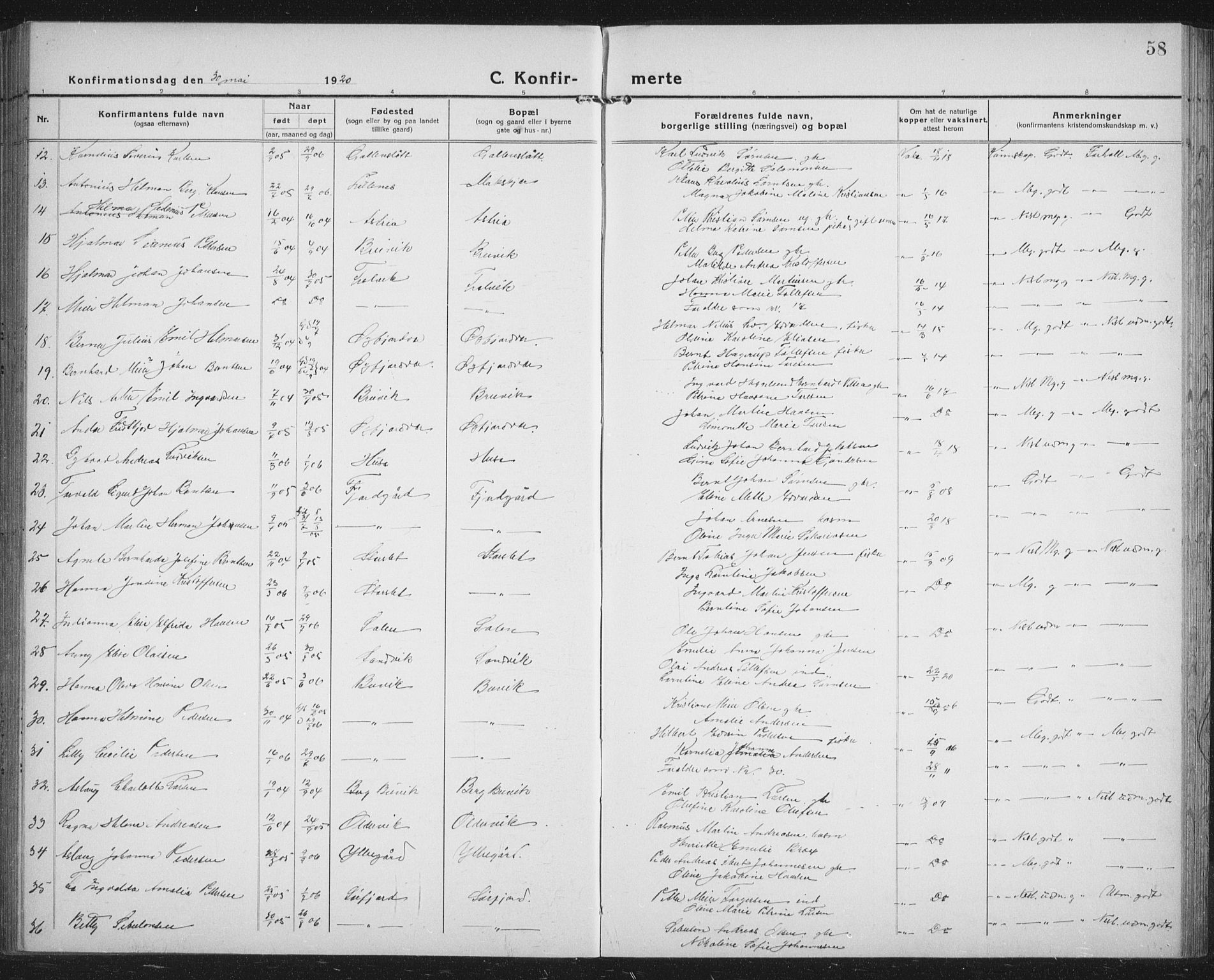 Lenvik sokneprestembete, SATØ/S-1310/H/Ha/Hab/L0023klokker: Parish register (copy) no. 23, 1918-1936, p. 58