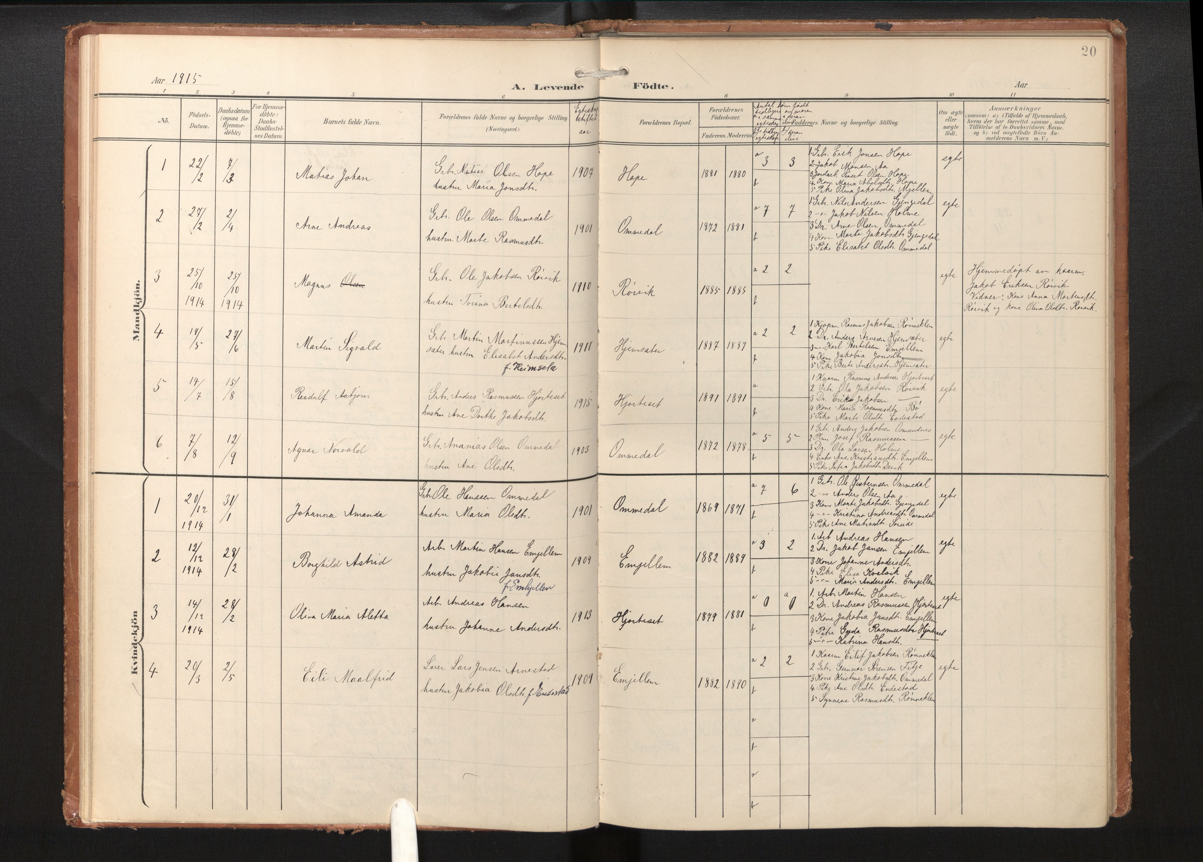 Gloppen sokneprestembete, SAB/A-80101/H/Haa/Haae/L0002: Parish register (official) no. E 2, 1904-1925, p. 19b-20a