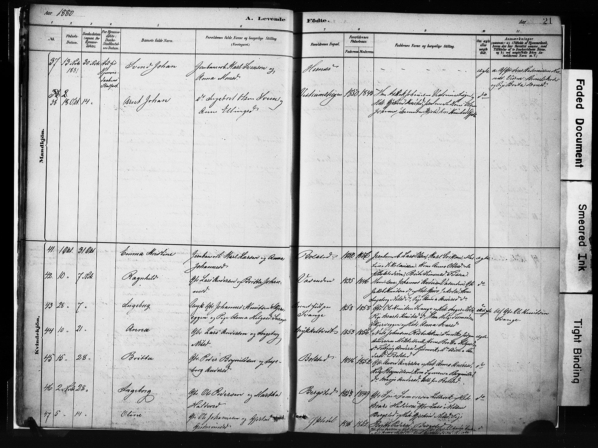 Evanger sokneprestembete, SAB/A-99924: Parish register (official) no. A 1, 1877-1899, p. 21