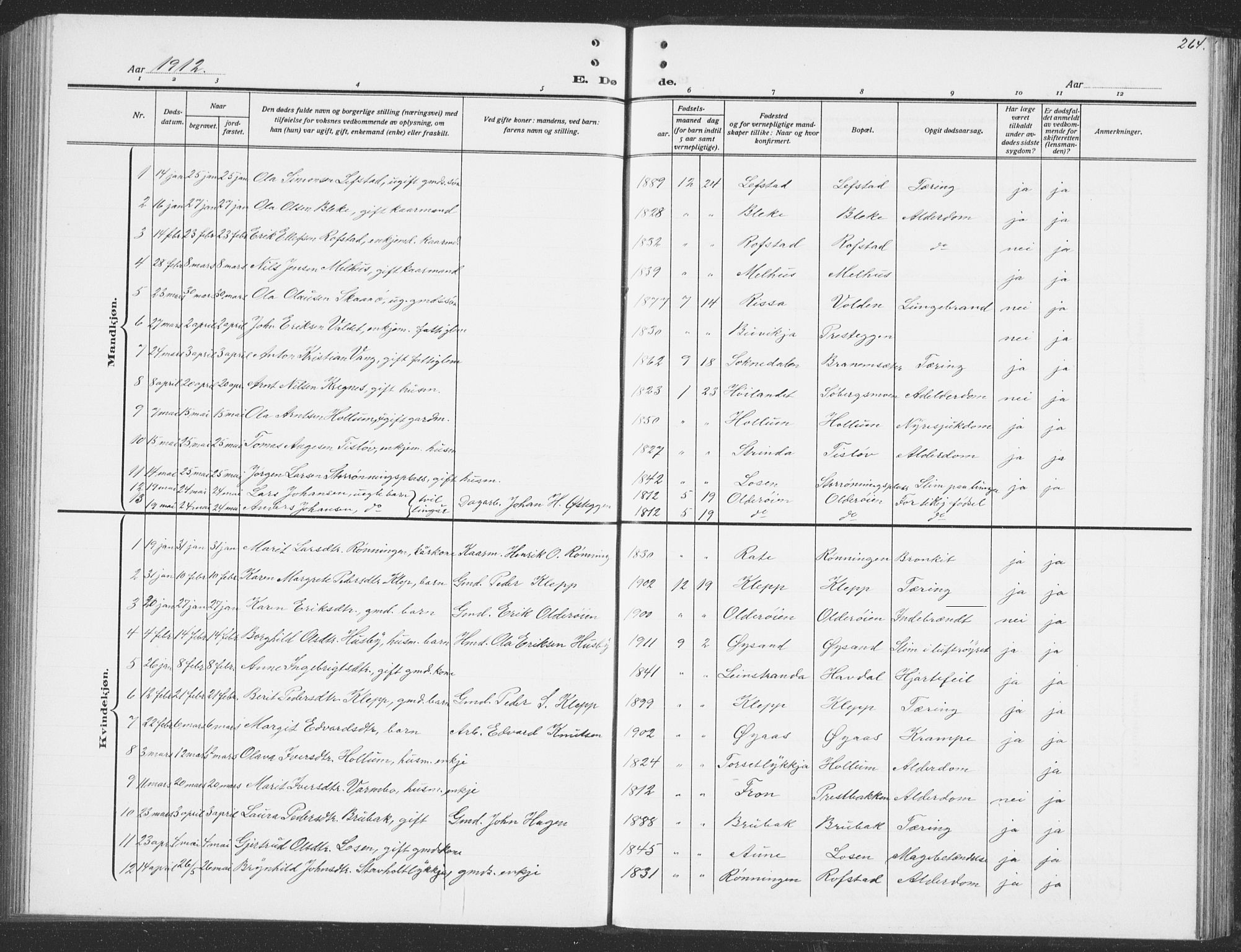 Ministerialprotokoller, klokkerbøker og fødselsregistre - Sør-Trøndelag, AV/SAT-A-1456/691/L1095: Parish register (copy) no. 691C06, 1912-1933, p. 264