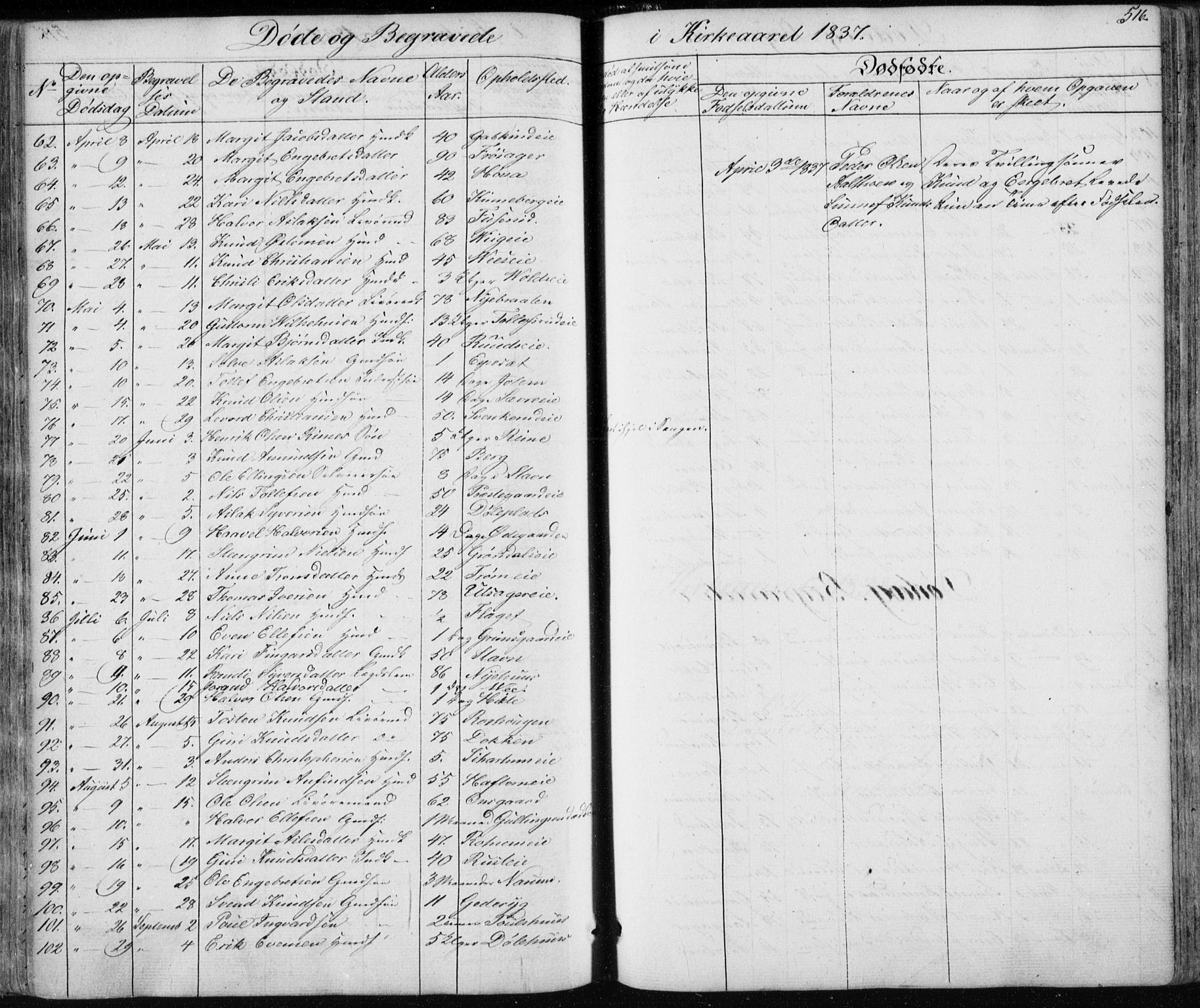 Nes kirkebøker, AV/SAKO-A-236/F/Fa/L0009: Parish register (official) no. 9, 1834-1863, p. 516