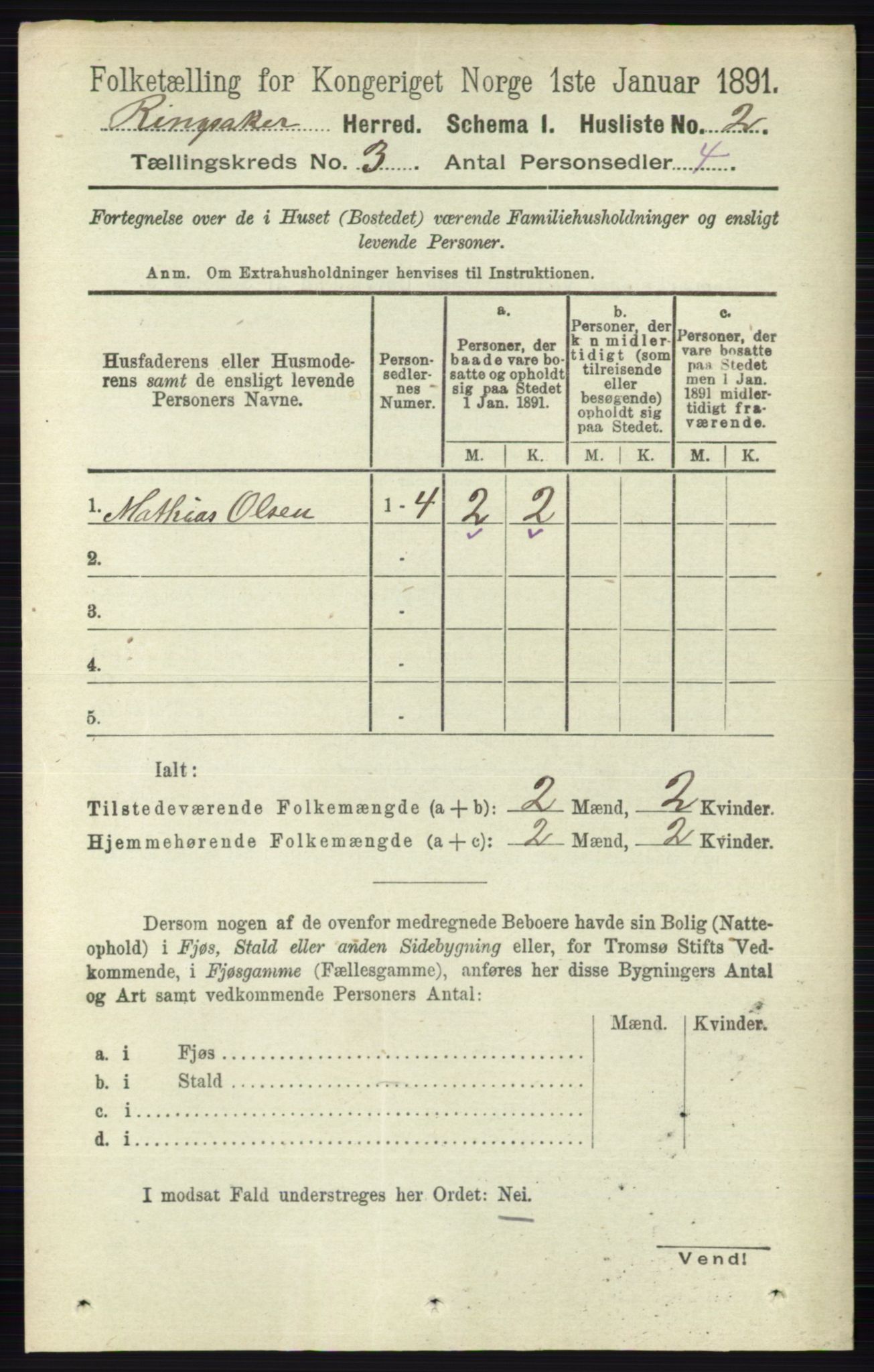 RA, 1891 census for 0412 Ringsaker, 1891, p. 1163