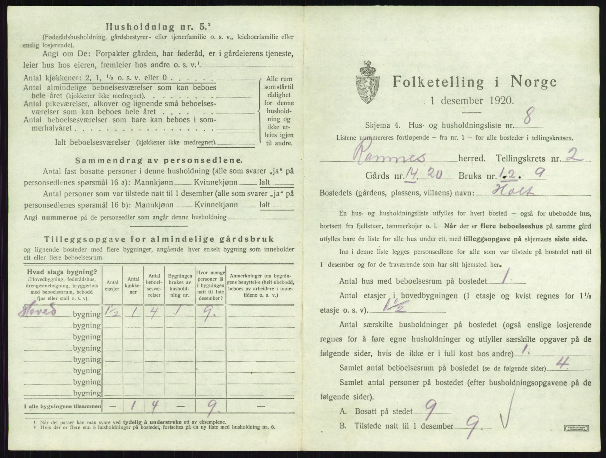 SAKO, 1920 census for Ramnes, 1920, p. 186