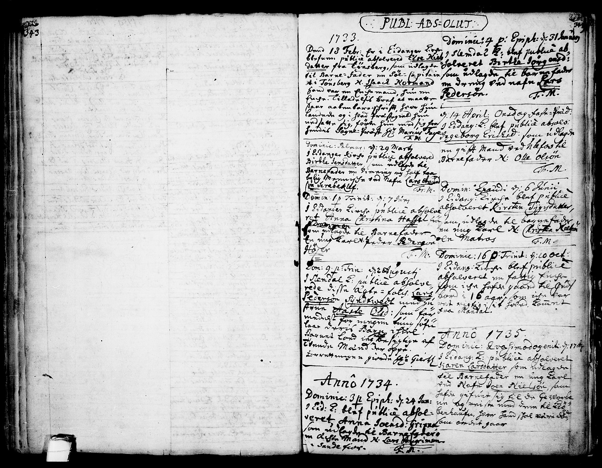 Eidanger kirkebøker, AV/SAKO-A-261/F/Fa/L0004: Parish register (official) no. 4, 1733-1759, p. 343-344