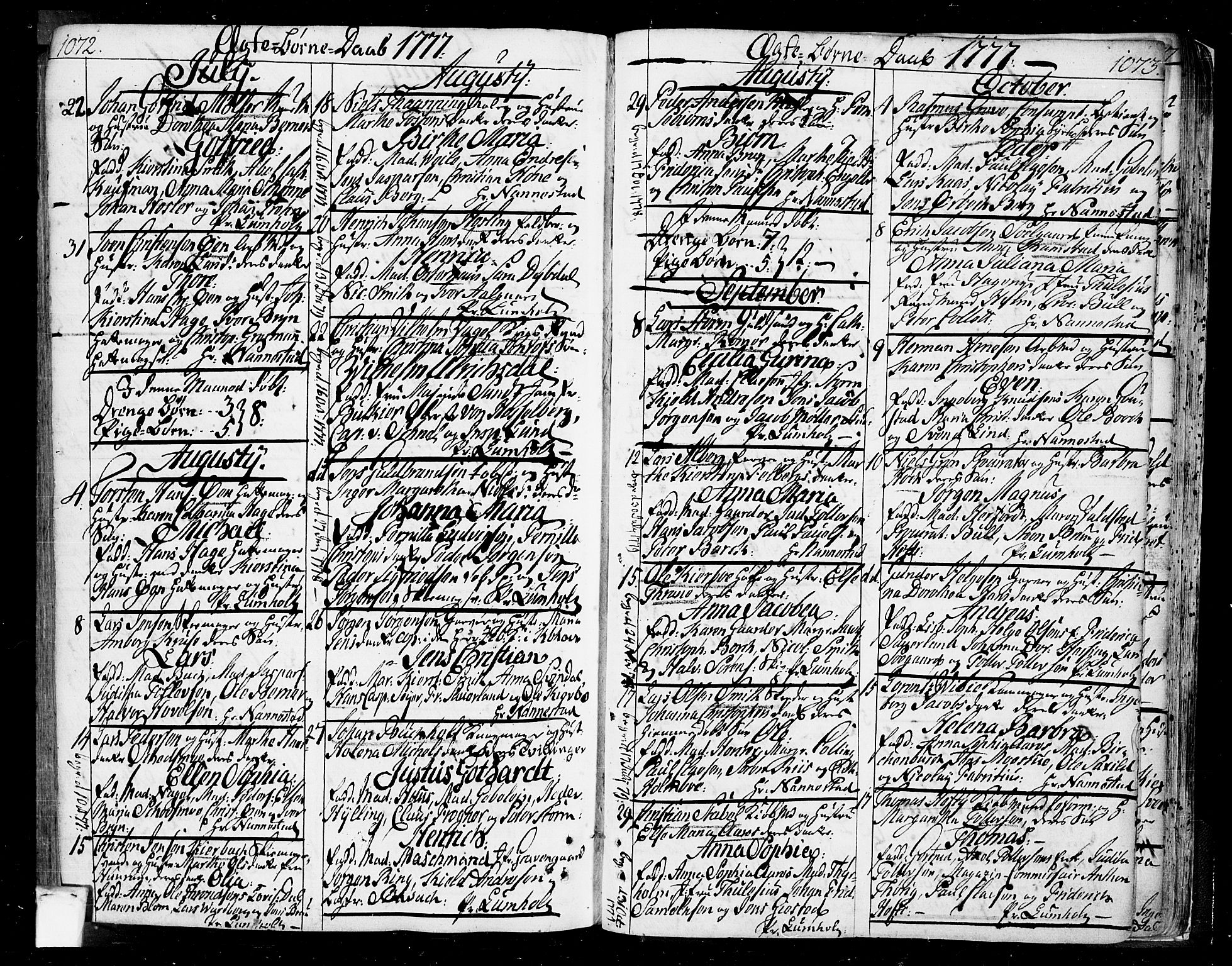 Oslo domkirke Kirkebøker, SAO/A-10752/F/Fa/L0004: Parish register (official) no. 4, 1743-1786, p. 1072-1073