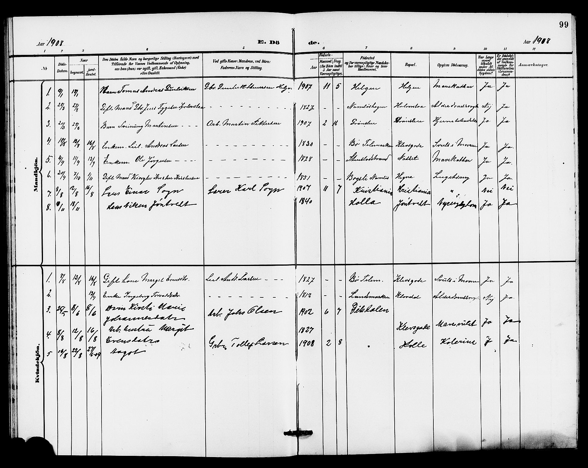Holla kirkebøker, AV/SAKO-A-272/G/Gb/L0002: Parish register (copy) no. II 2, 1897-1913, p. 99