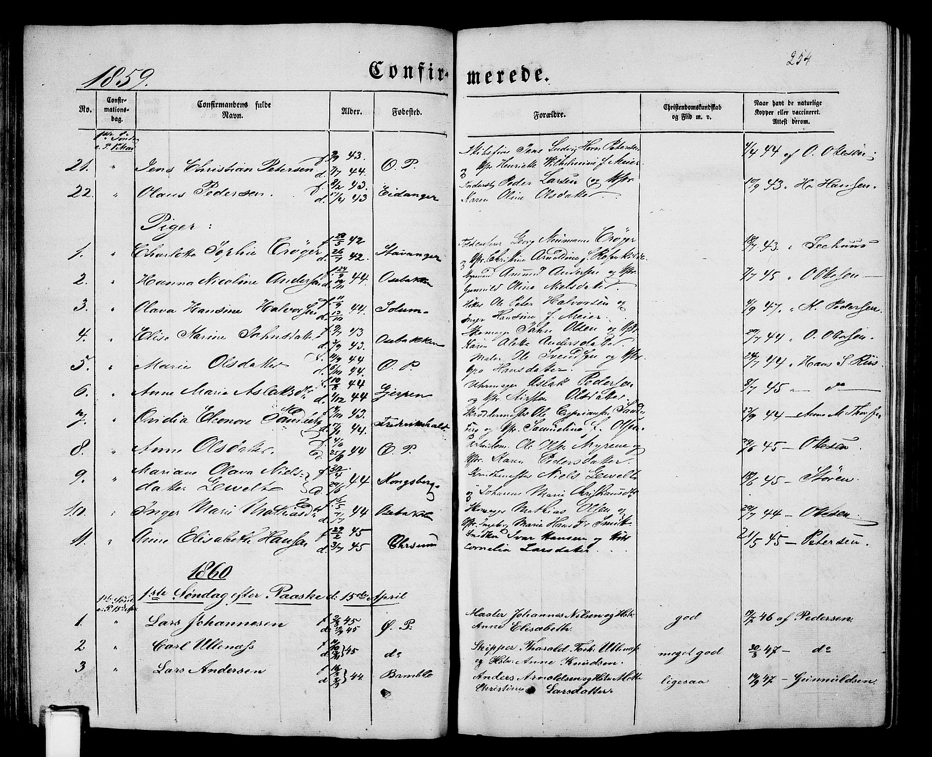 Porsgrunn kirkebøker , SAKO/A-104/G/Gb/L0004: Parish register (copy) no. II 4, 1853-1882, p. 254