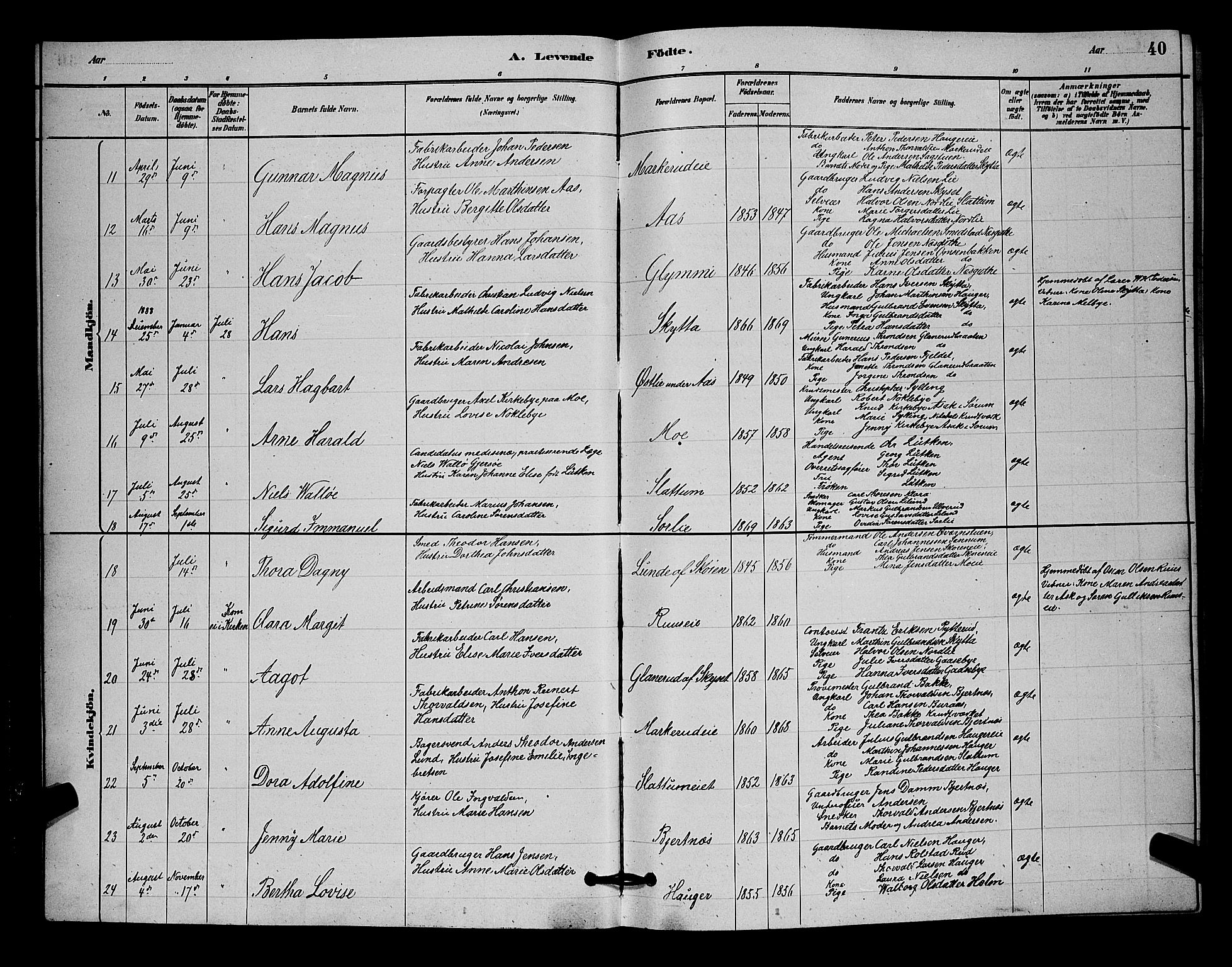 Nittedal prestekontor Kirkebøker, SAO/A-10365a/G/Ga/L0002: Parish register (copy) no. I 2, 1879-1901, p. 40