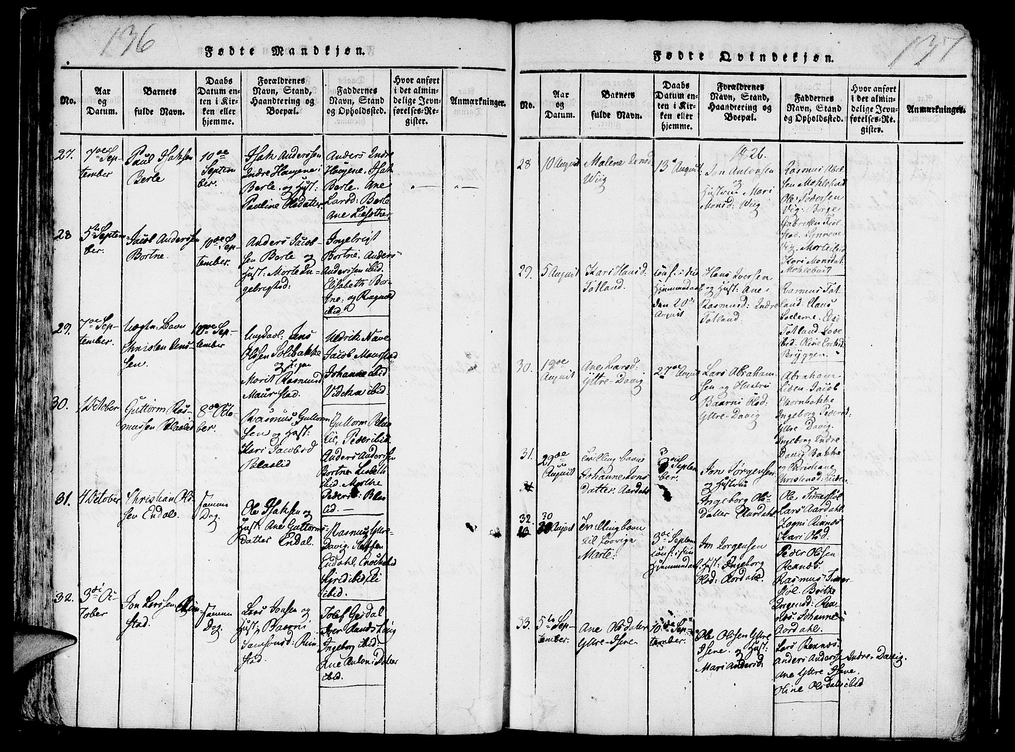 Davik sokneprestembete, SAB/A-79701/H/Haa/Haaa/L0003: Parish register (official) no. A 3, 1816-1830, p. 136-137