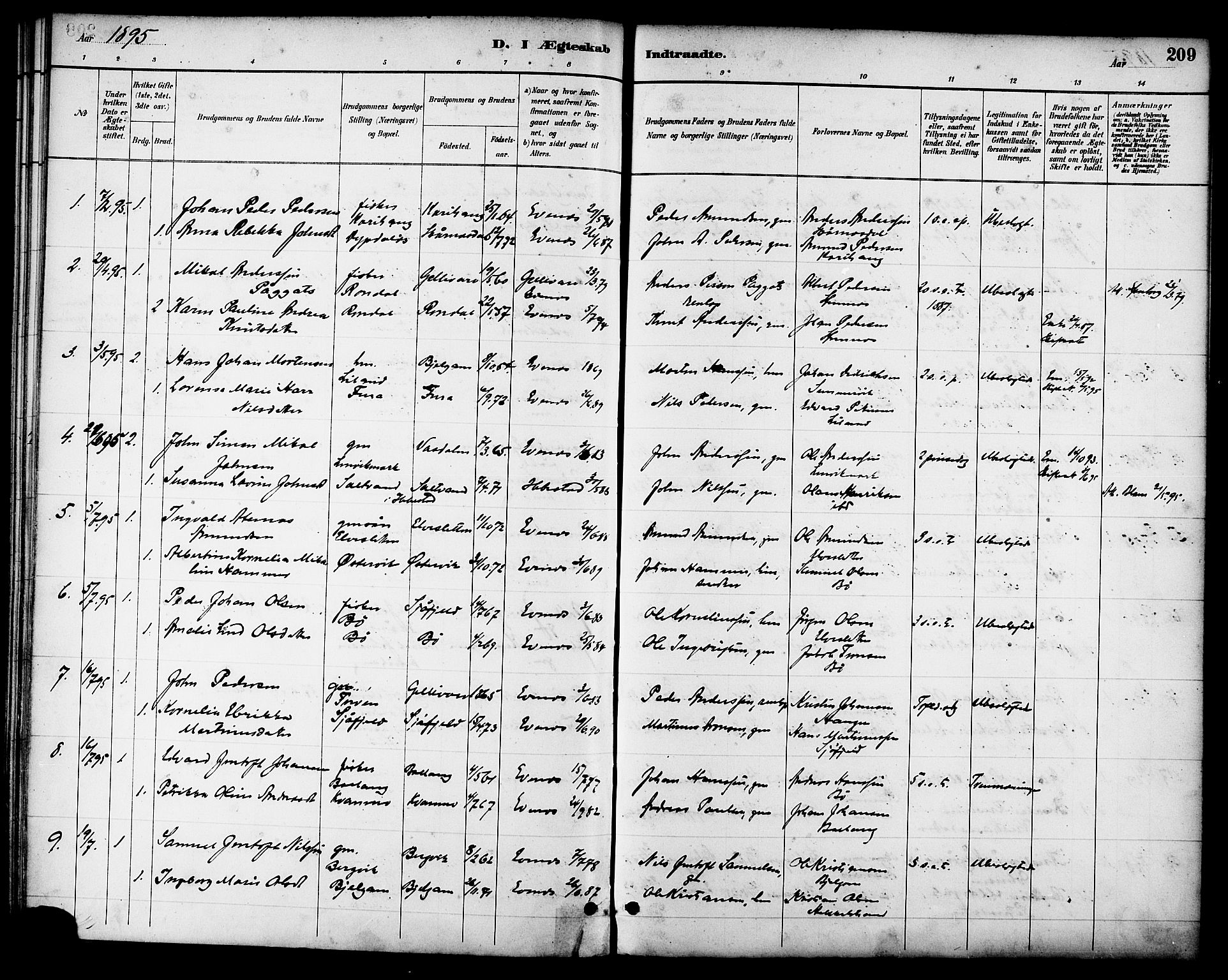 Ministerialprotokoller, klokkerbøker og fødselsregistre - Nordland, SAT/A-1459/863/L0898: Parish register (official) no. 863A10, 1886-1897, p. 209