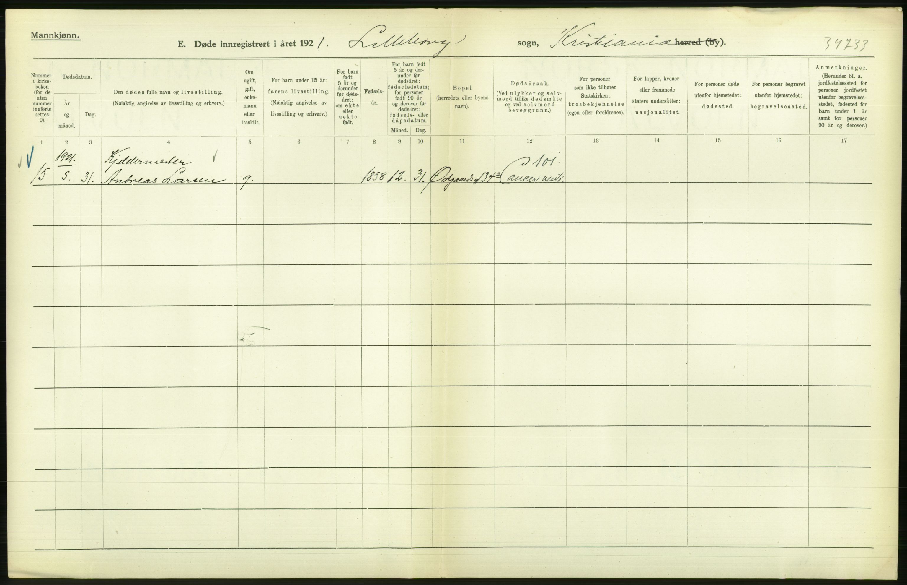 Statistisk sentralbyrå, Sosiodemografiske emner, Befolkning, AV/RA-S-2228/D/Df/Dfc/Dfca/L0012: Kristiania: Døde, 1921, p. 110