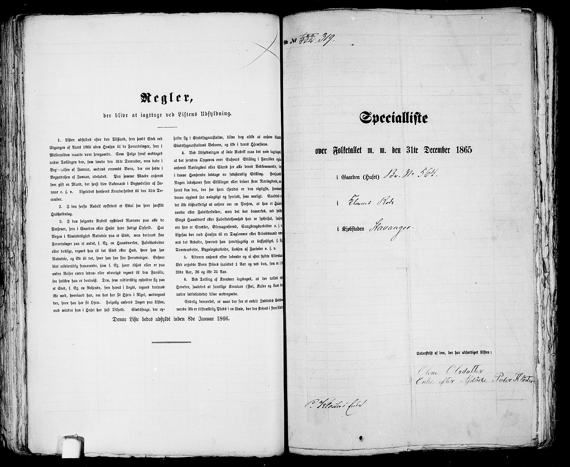 RA, 1865 census for Stavanger, 1865, p. 667