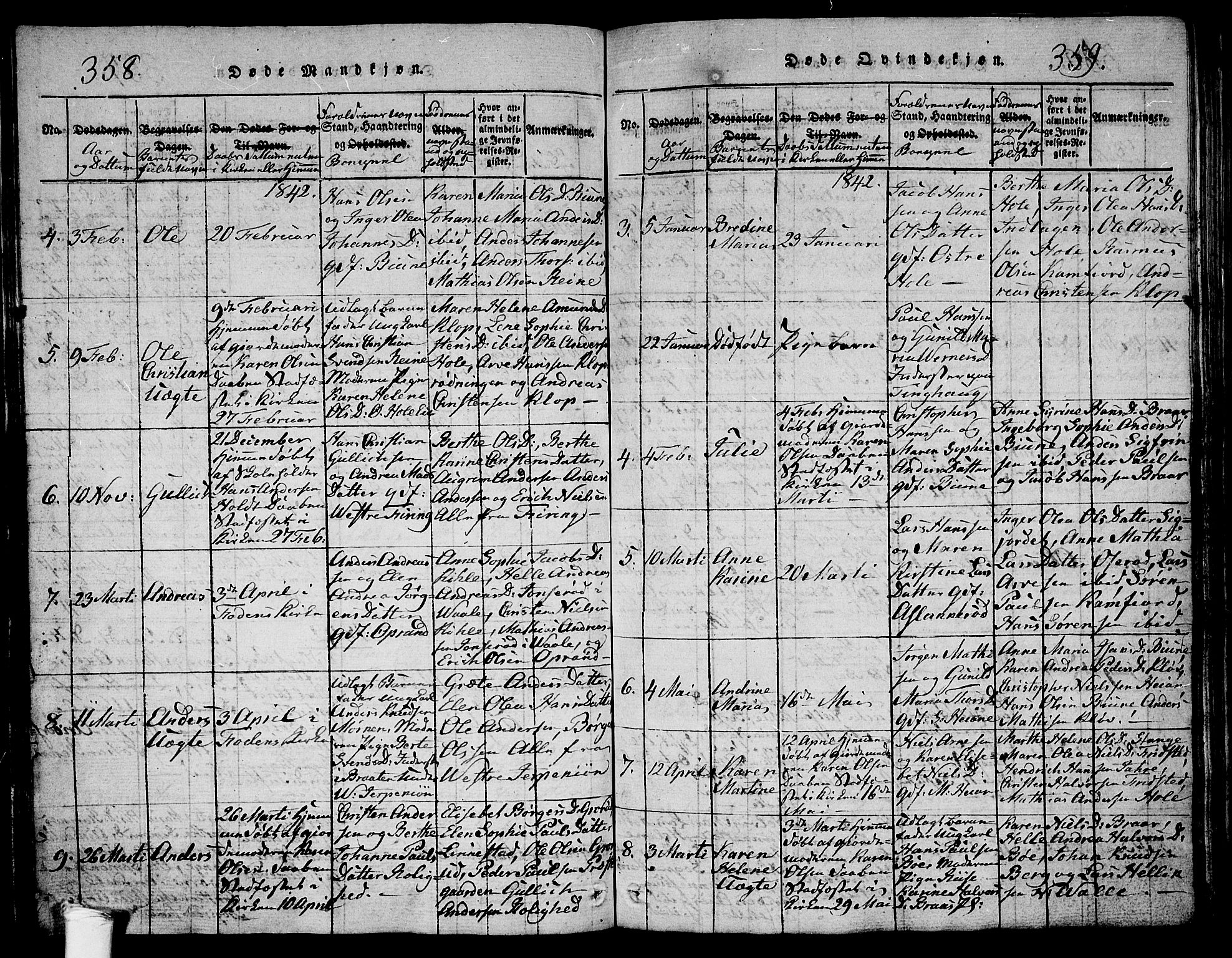 Ramnes kirkebøker, AV/SAKO-A-314/G/Ga/L0001: Parish register (copy) no. I 1, 1813-1847, p. 358-359