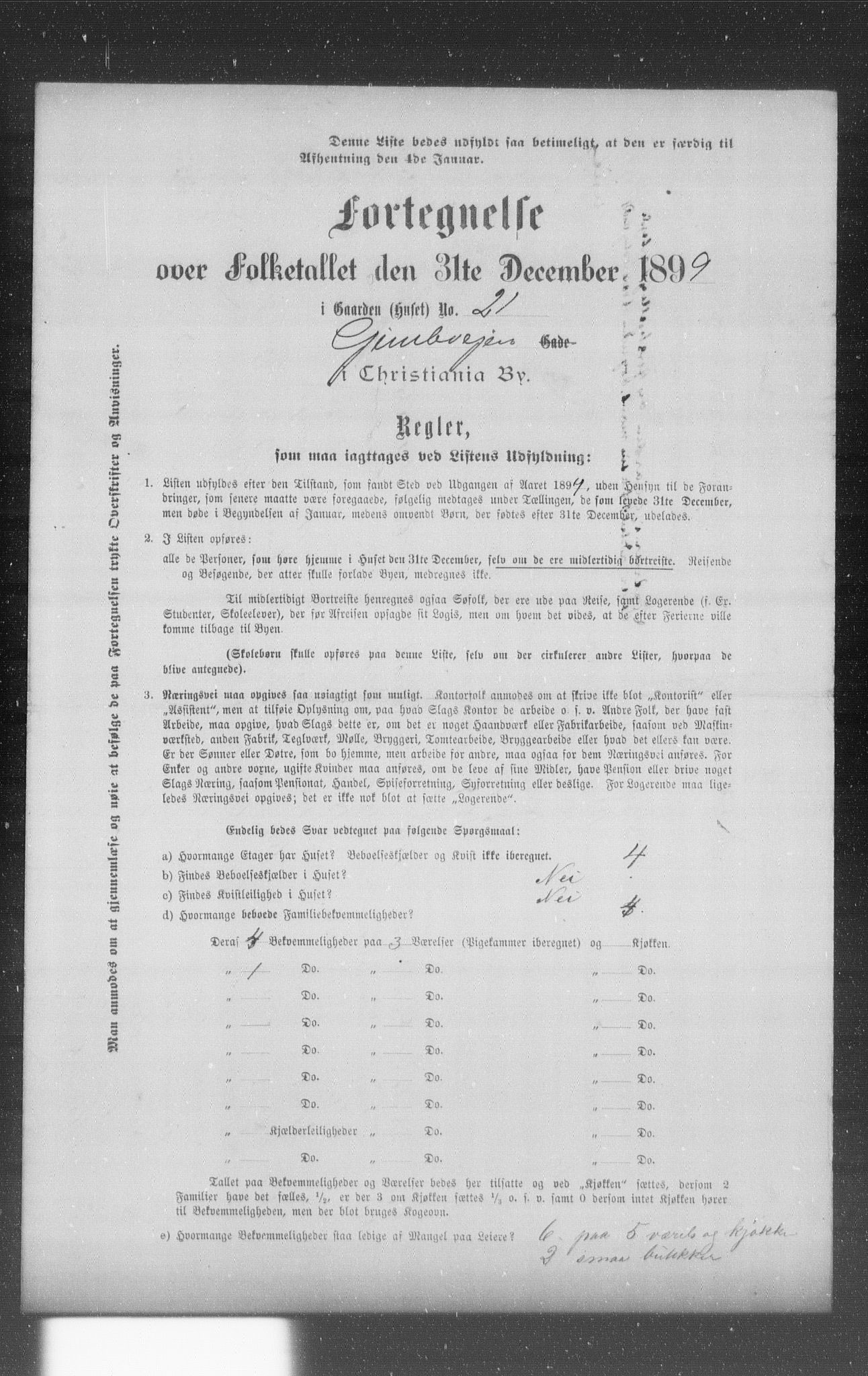 OBA, Municipal Census 1899 for Kristiania, 1899, p. 3845