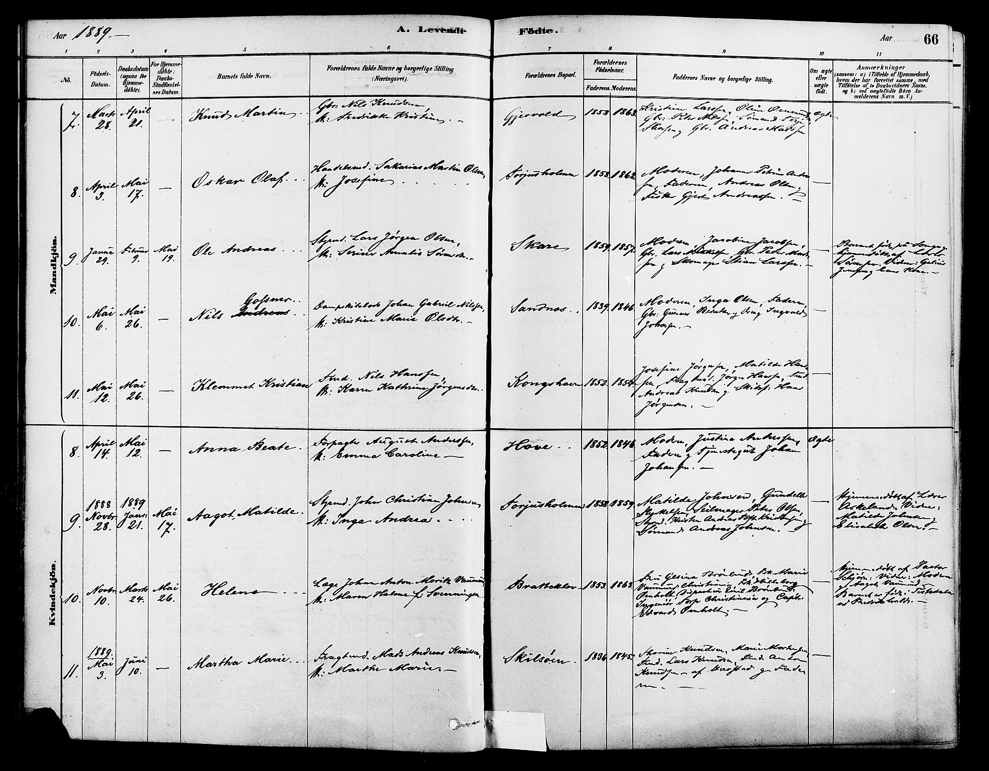 Tromøy sokneprestkontor, AV/SAK-1111-0041/F/Fa/L0009: Parish register (official) no. A 9, 1878-1896, p. 66