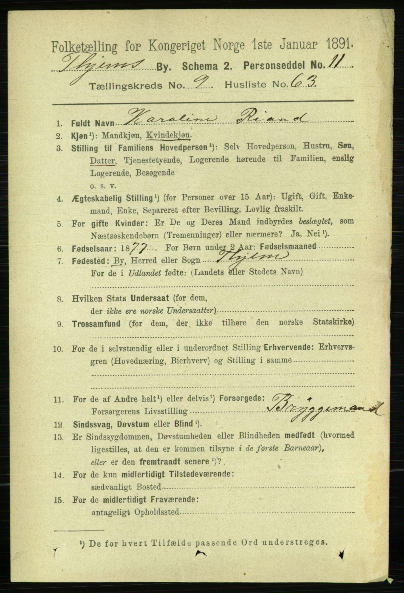 RA, 1891 census for 1601 Trondheim, 1891, p. 8325