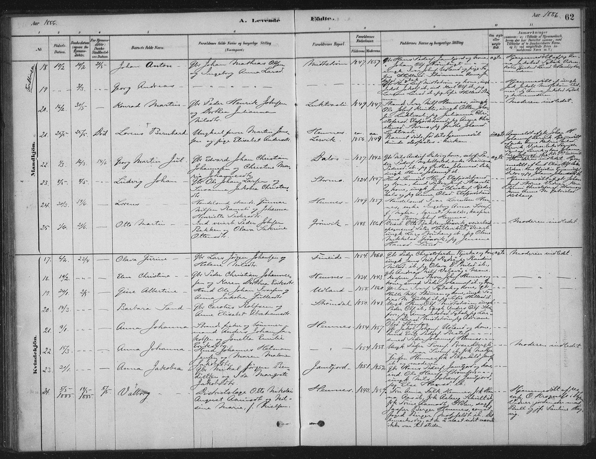 Ministerialprotokoller, klokkerbøker og fødselsregistre - Nordland, AV/SAT-A-1459/825/L0361: Parish register (official) no. 825A15, 1878-1893, p. 62