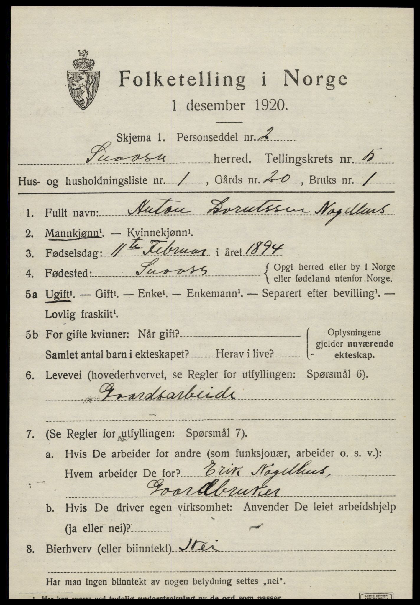 SAT, 1920 census for Snåsa, 1920, p. 2280