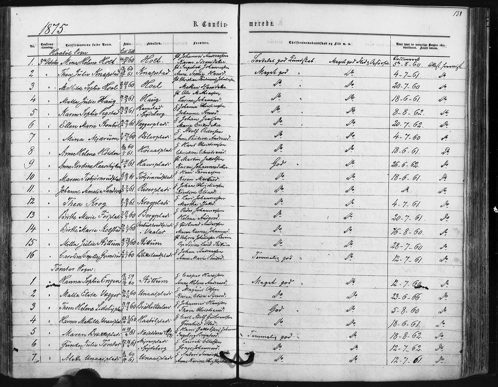 Hobøl prestekontor Kirkebøker, SAO/A-2002/F/Fa/L0004: Parish register (official) no. I 4, 1865-1877, p. 138