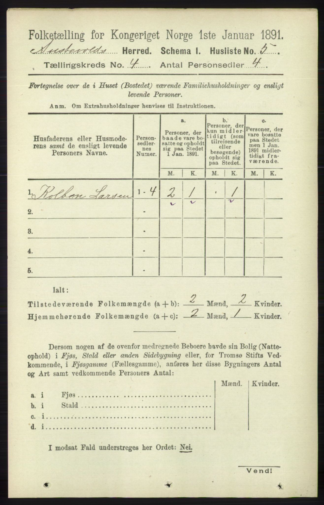 RA, 1891 census for 1244 Austevoll, 1891, p. 1335