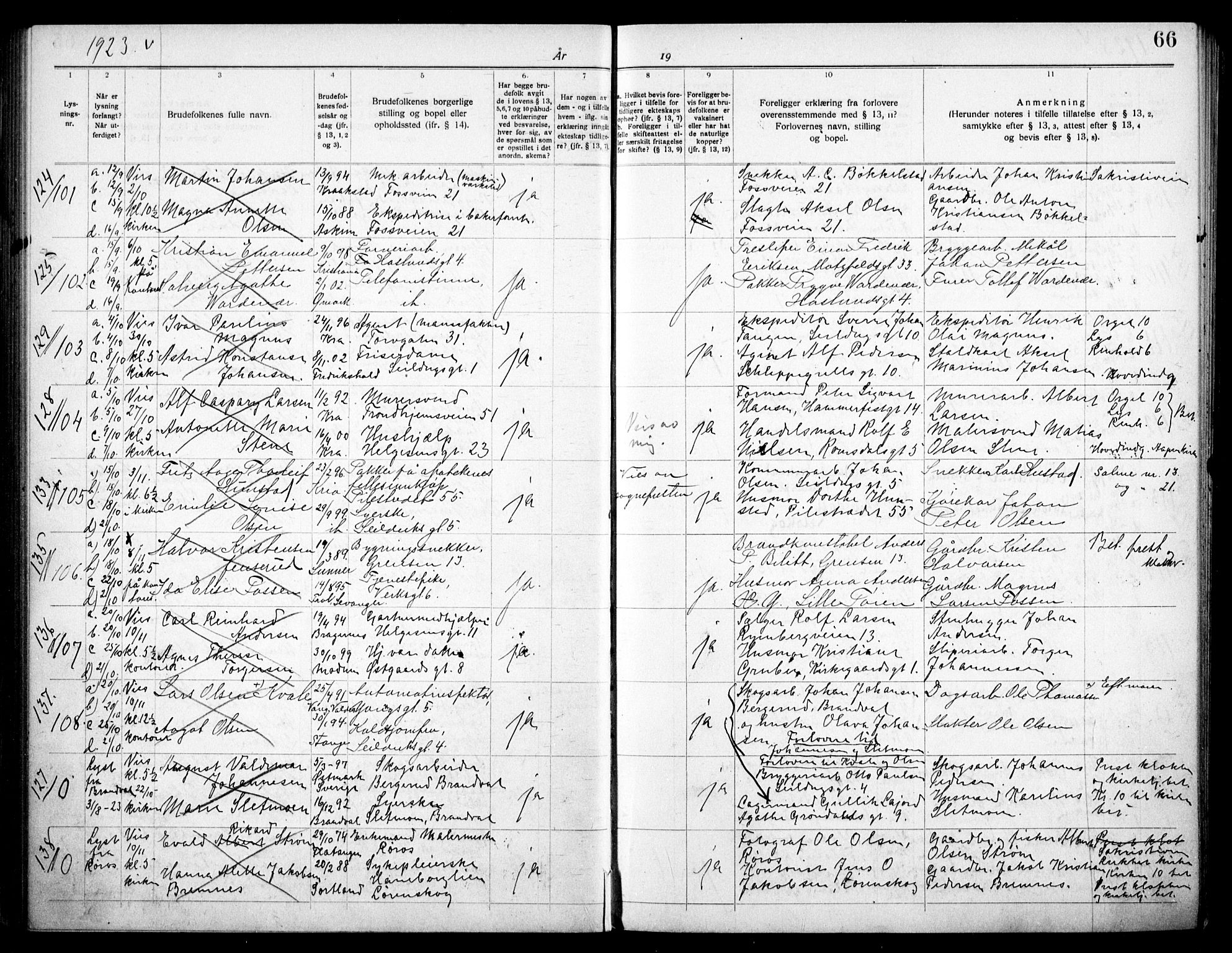 Paulus prestekontor Kirkebøker, AV/SAO-A-10871/H/Ha/L0003: Banns register no. 3, 1919-1926, p. 66