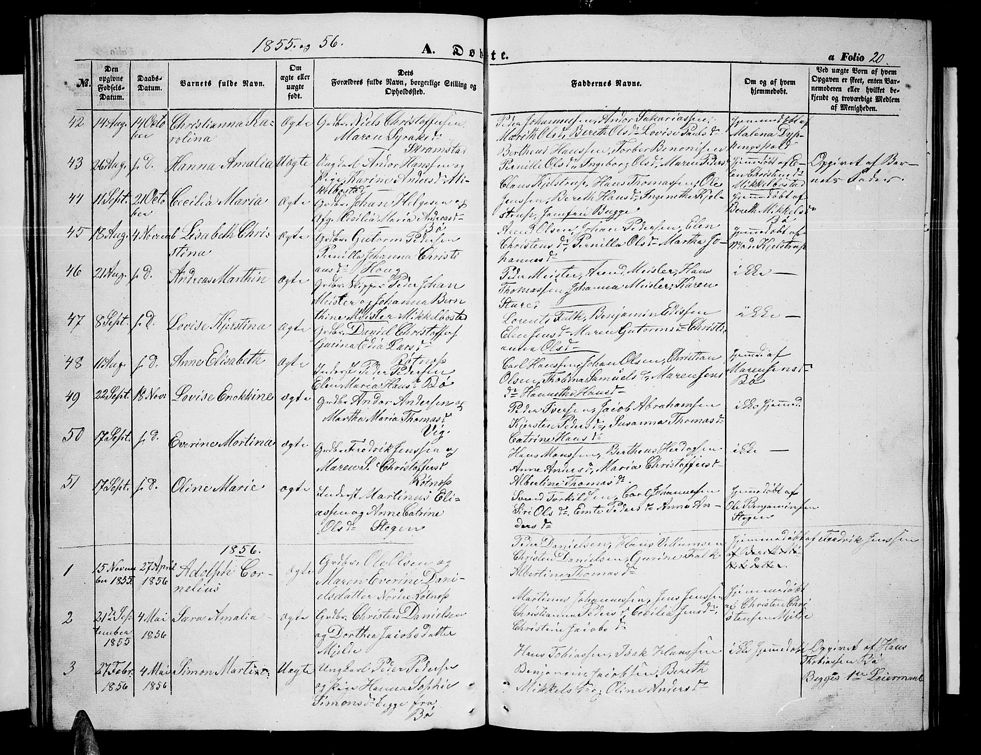 Ministerialprotokoller, klokkerbøker og fødselsregistre - Nordland, SAT/A-1459/855/L0814: Parish register (copy) no. 855C03, 1851-1864, p. 20