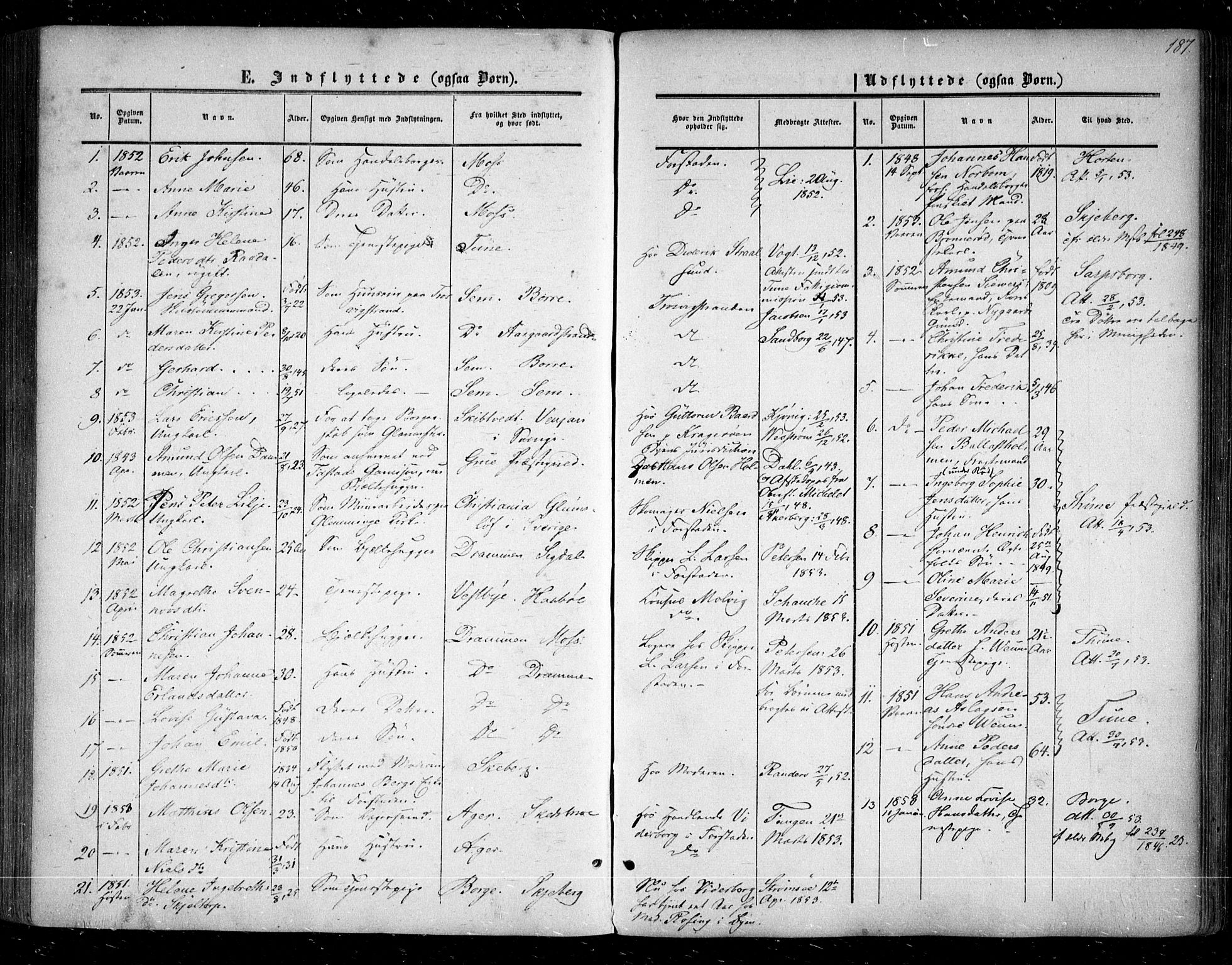 Glemmen prestekontor Kirkebøker, AV/SAO-A-10908/F/Fa/L0007: Parish register (official) no. 7, 1853-1862, p. 187