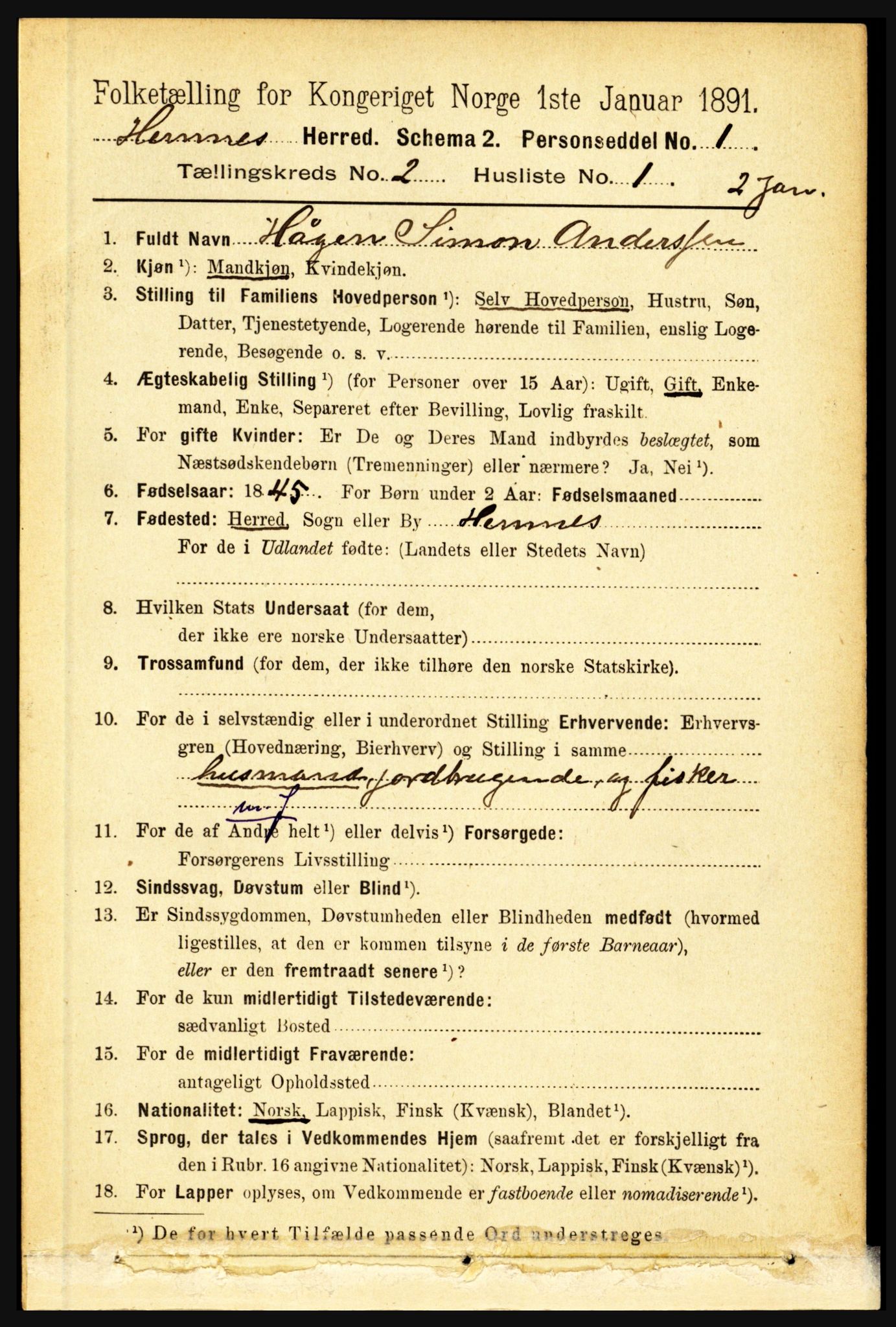 RA, 1891 census for 1832 Hemnes, 1891, p. 1313