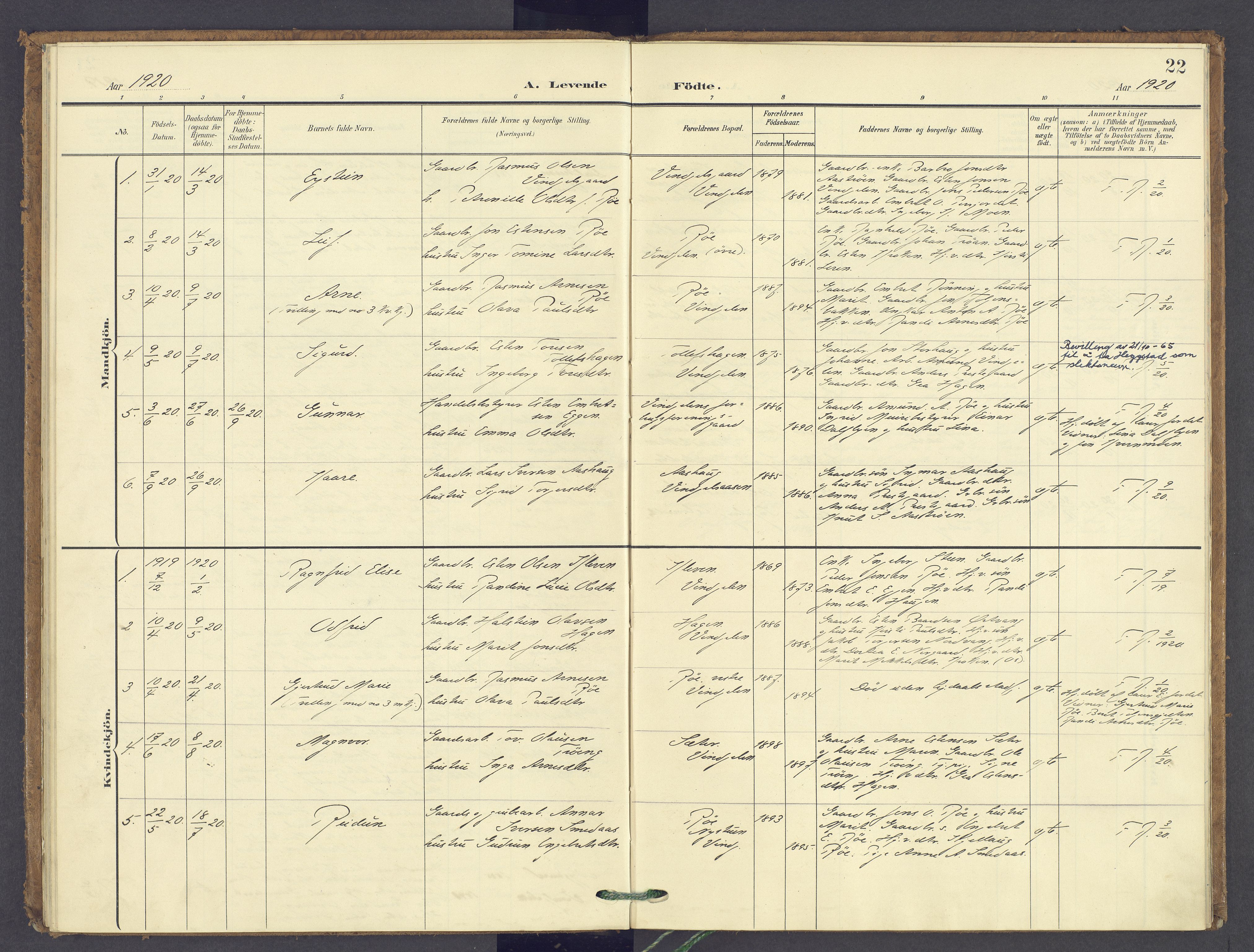 Tolga prestekontor, AV/SAH-PREST-062/K/L0015: Parish register (official) no. 15, 1903-1946, p. 22