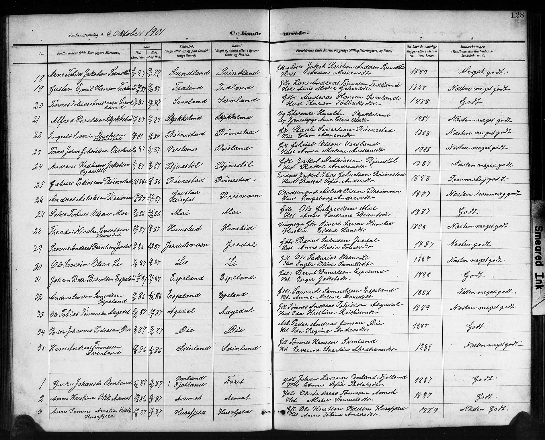 Kvinesdal sokneprestkontor, SAK/1111-0026/F/Fb/Fbb/L0003: Parish register (copy) no. B 3, 1898-1916, p. 128