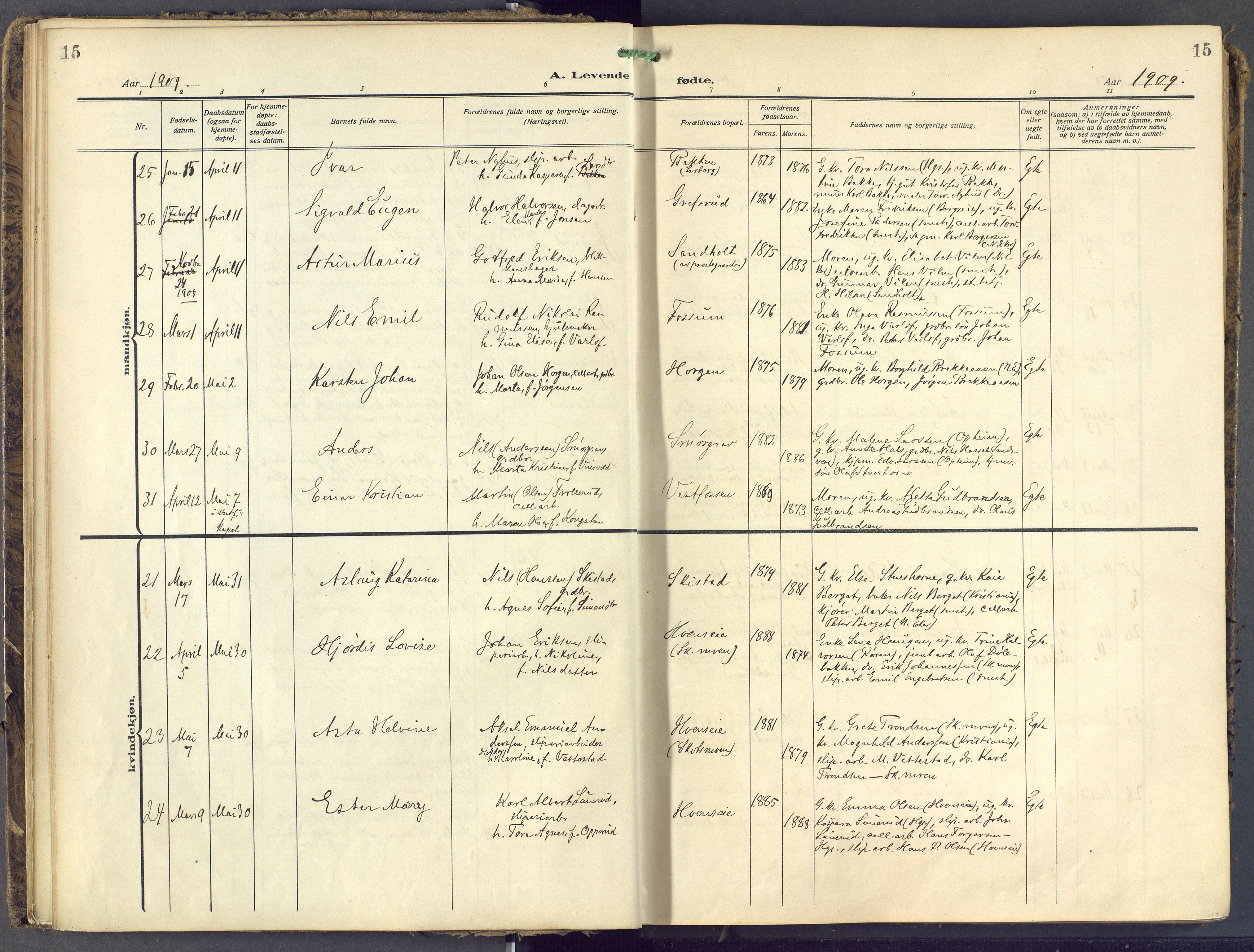 Eiker kirkebøker, SAKO/A-4/F/Fb/L0009: Parish register (official) no. II 9, 1908-1923, p. 15