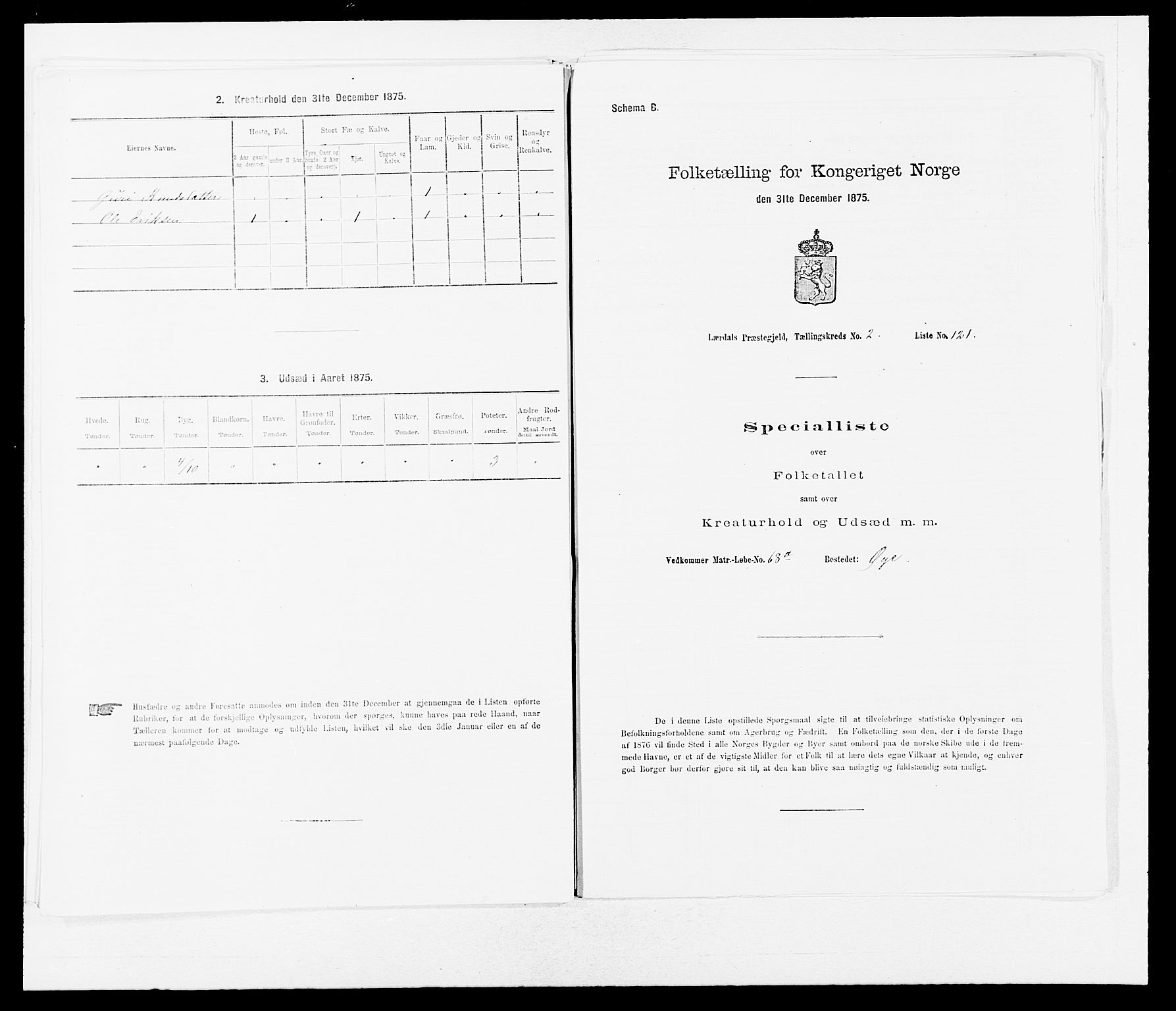 SAB, 1875 census for 1422P Lærdal, 1875, p. 382