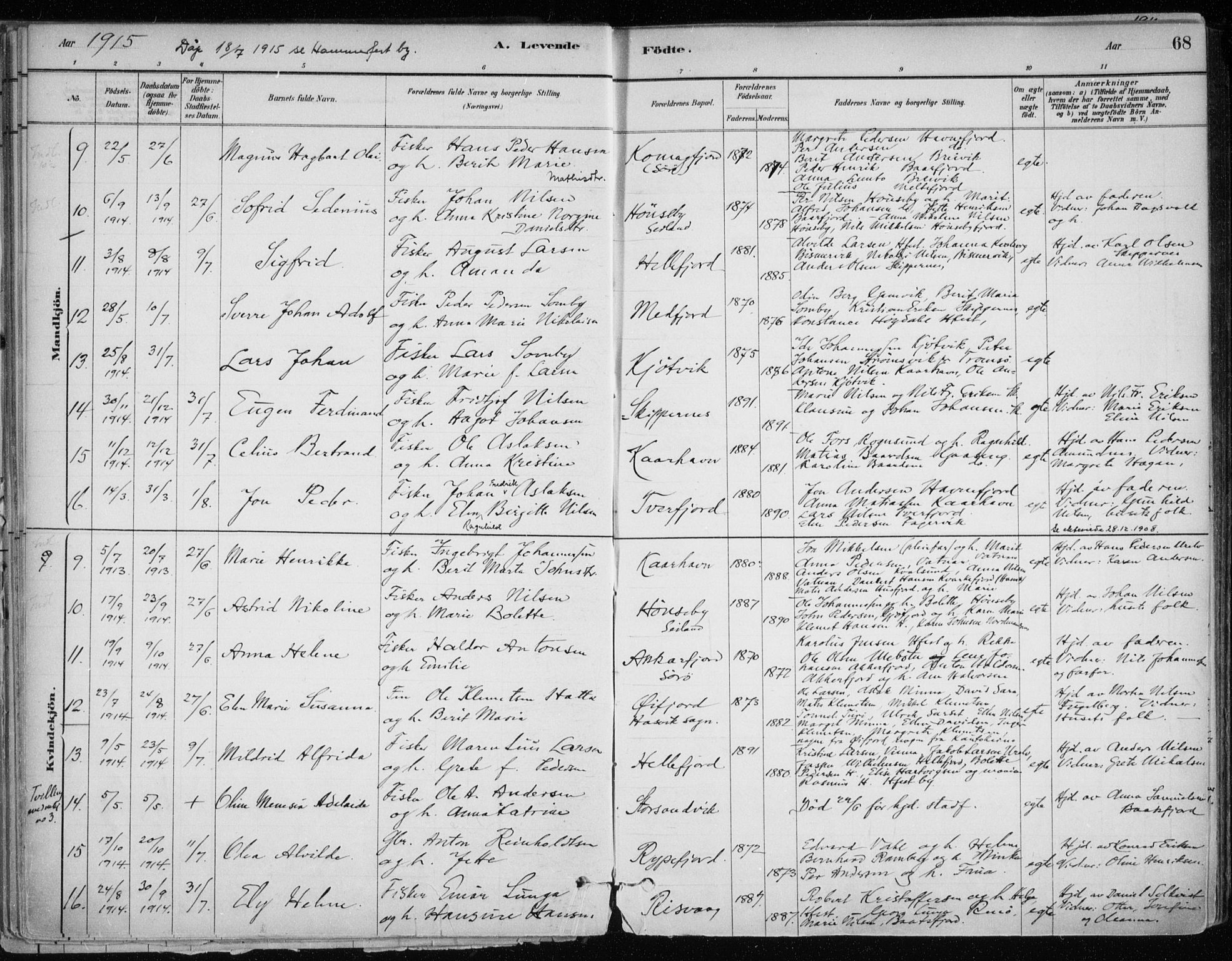 Hammerfest sokneprestkontor, AV/SATØ-S-1347/H/Ha/L0013.kirke: Parish register (official) no. 13, 1898-1917, p. 68
