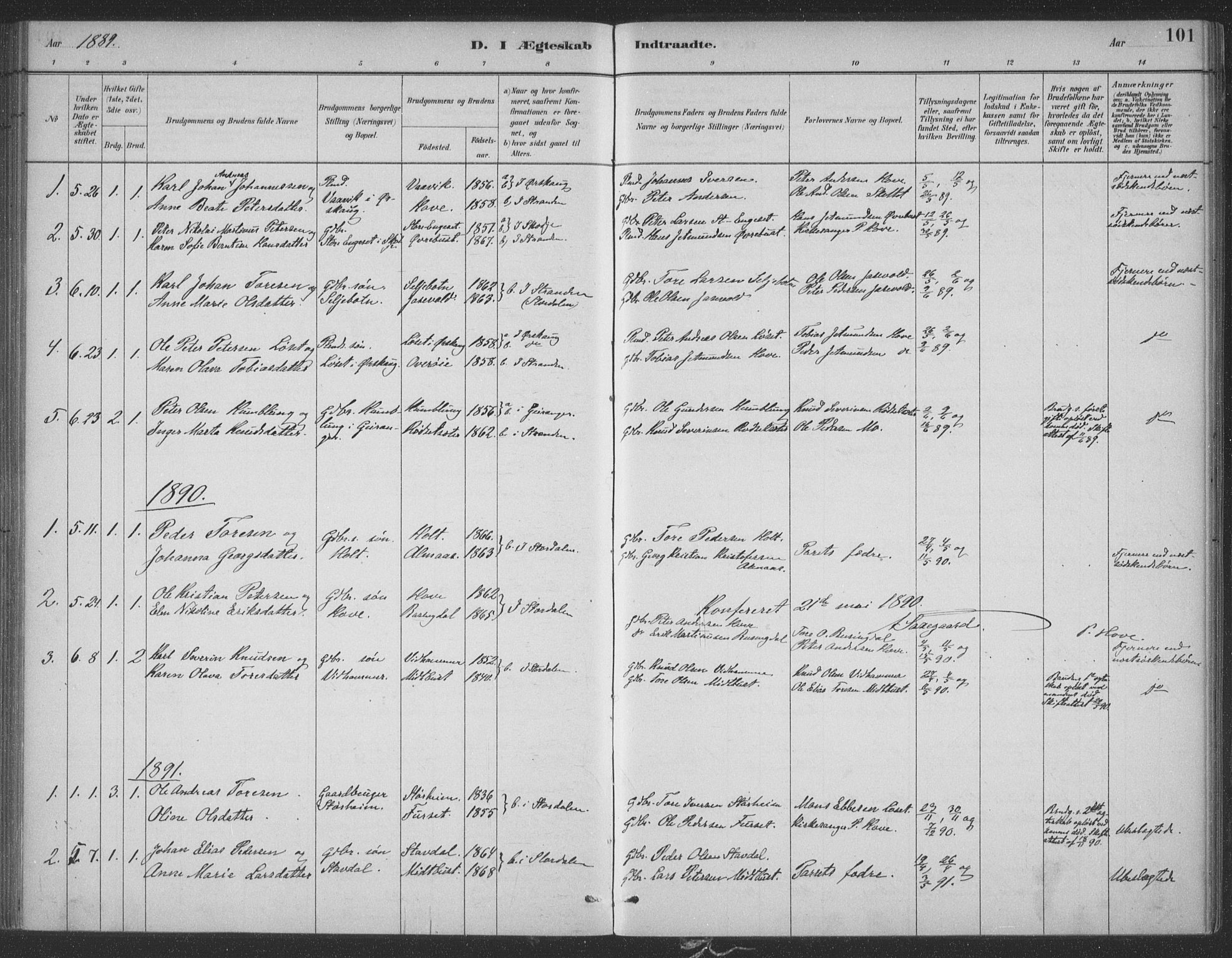Ministerialprotokoller, klokkerbøker og fødselsregistre - Møre og Romsdal, SAT/A-1454/521/L0299: Parish register (official) no. 521A01, 1882-1907, p. 101