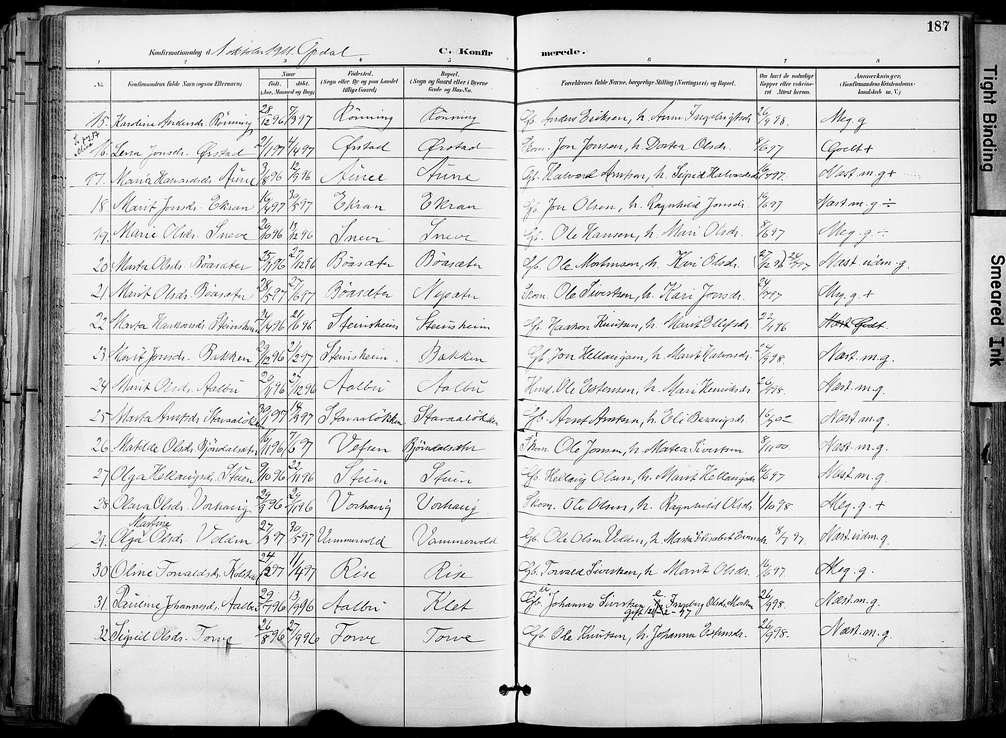 Ministerialprotokoller, klokkerbøker og fødselsregistre - Sør-Trøndelag, SAT/A-1456/678/L0902: Parish register (official) no. 678A11, 1895-1911, p. 187