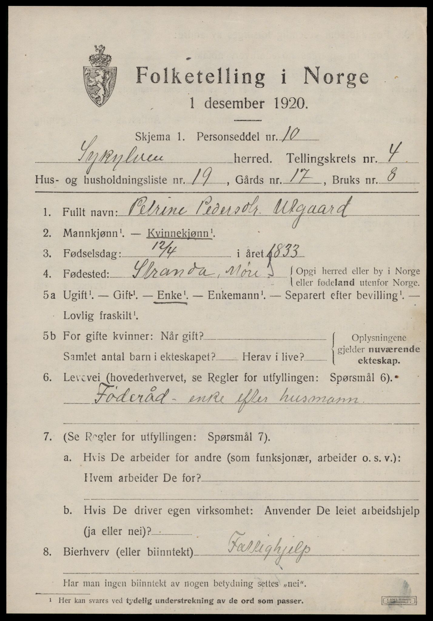 SAT, 1920 census for Sykkylven, 1920, p. 3035
