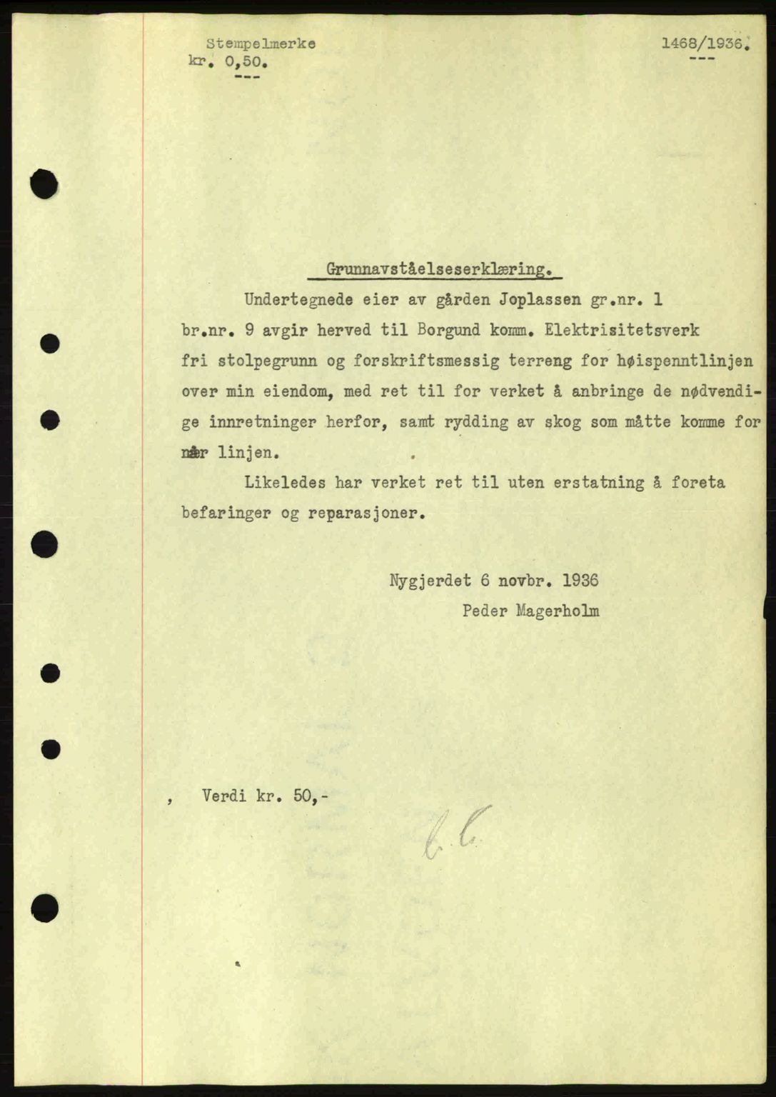 Nordre Sunnmøre sorenskriveri, AV/SAT-A-0006/1/2/2C/2Ca: Mortgage book no. A2, 1936-1937, Diary no: : 1468/1936