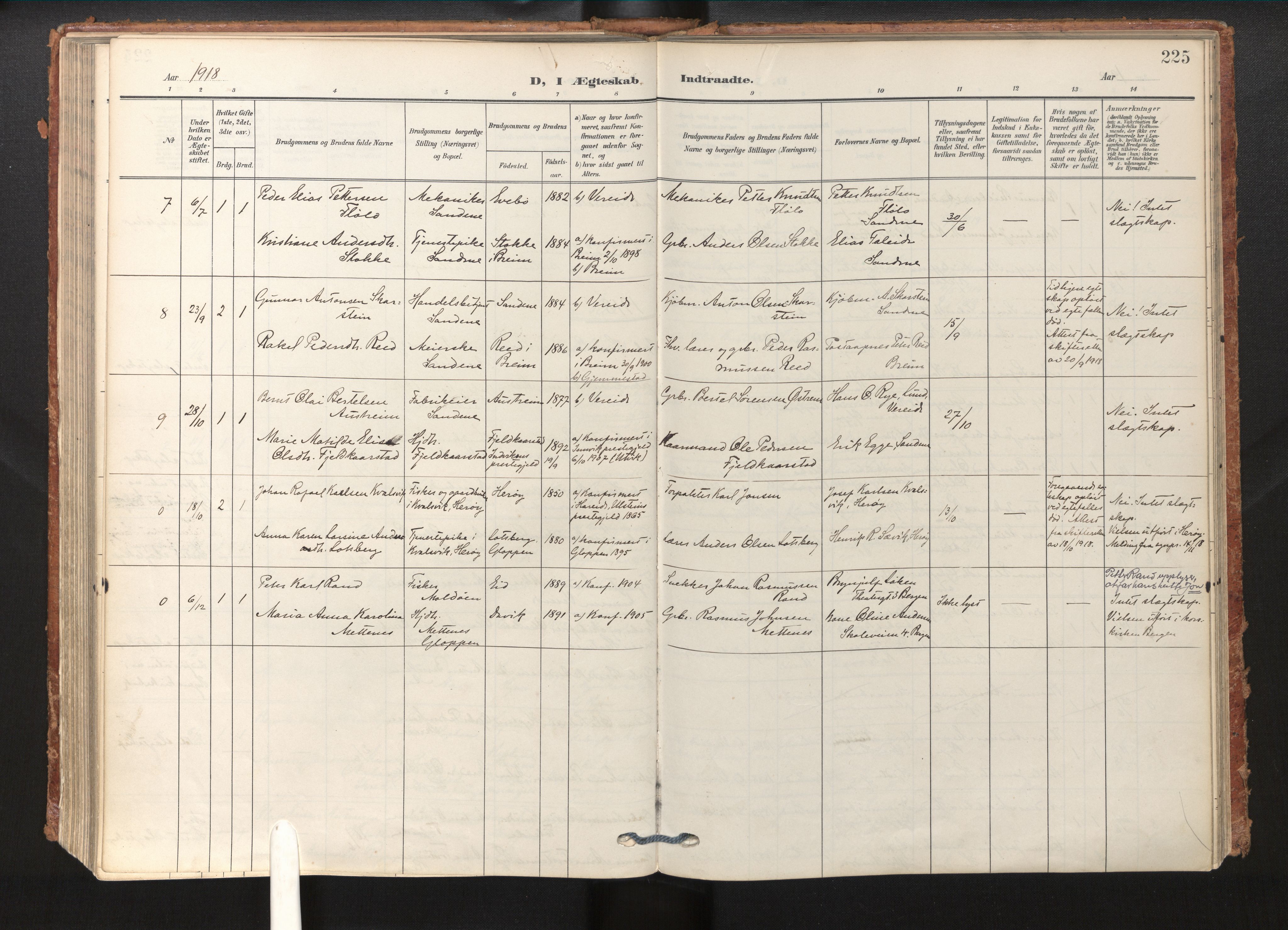 Gloppen sokneprestembete, SAB/A-80101/H/Haa/Haab/L0002: Parish register (official) no. B 2, 1906-1932, p. 224b-225a