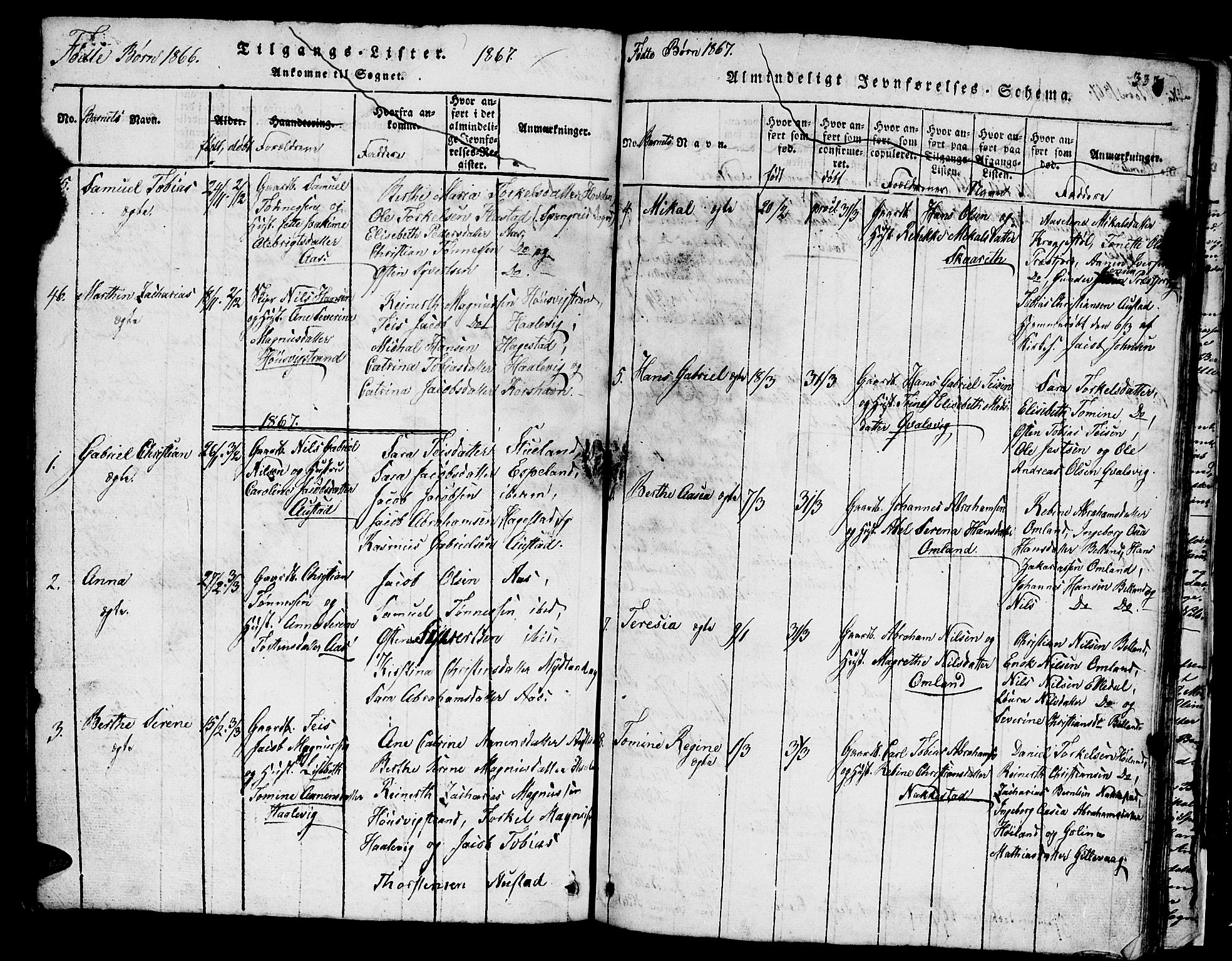 Lyngdal sokneprestkontor, SAK/1111-0029/F/Fb/Fba/L0001: Parish register (copy) no. B 1, 1816-1876, p. 333