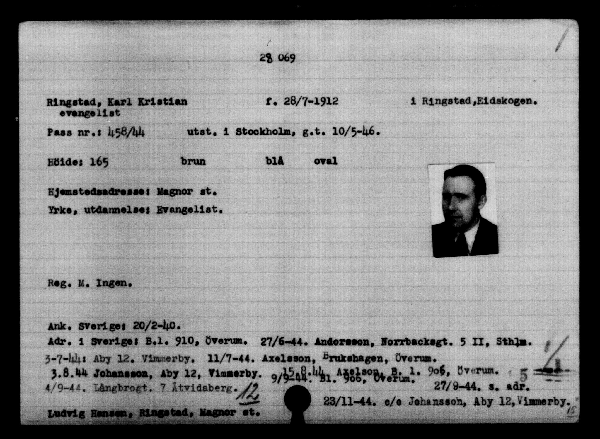 Den Kgl. Norske Legasjons Flyktningskontor, AV/RA-S-6753/V/Va/L0011: Kjesäterkartoteket.  Flyktningenr. 25300-28349, 1940-1945, p. 2952