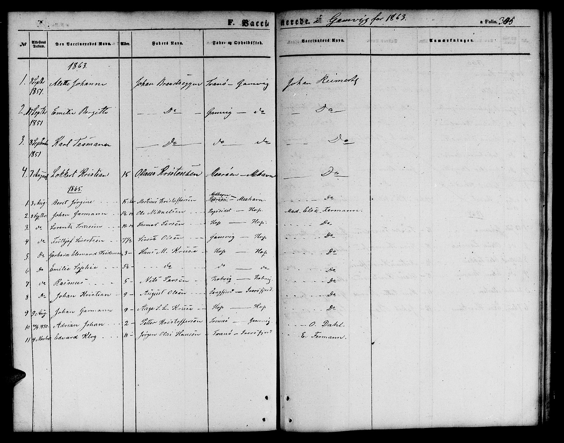 Tana sokneprestkontor, SATØ/S-1334/H/Hb/L0001klokker: Parish register (copy) no. 1 /2, 1862-1867, p. 305