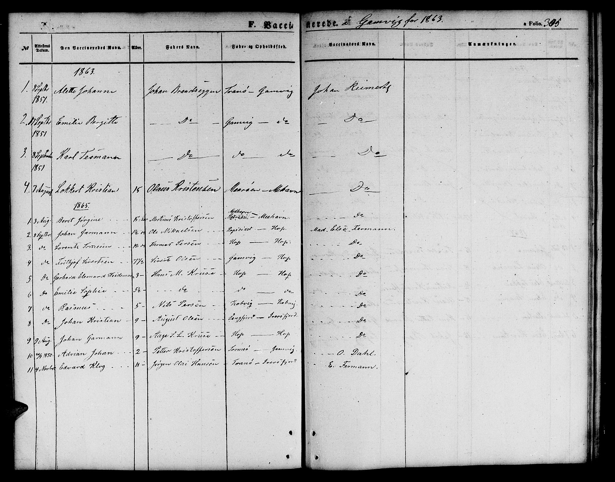 Tana sokneprestkontor, AV/SATØ-S-1334/H/Hb/L0001klokker: Parish register (copy) no. 1 /2, 1862-1867, p. 305