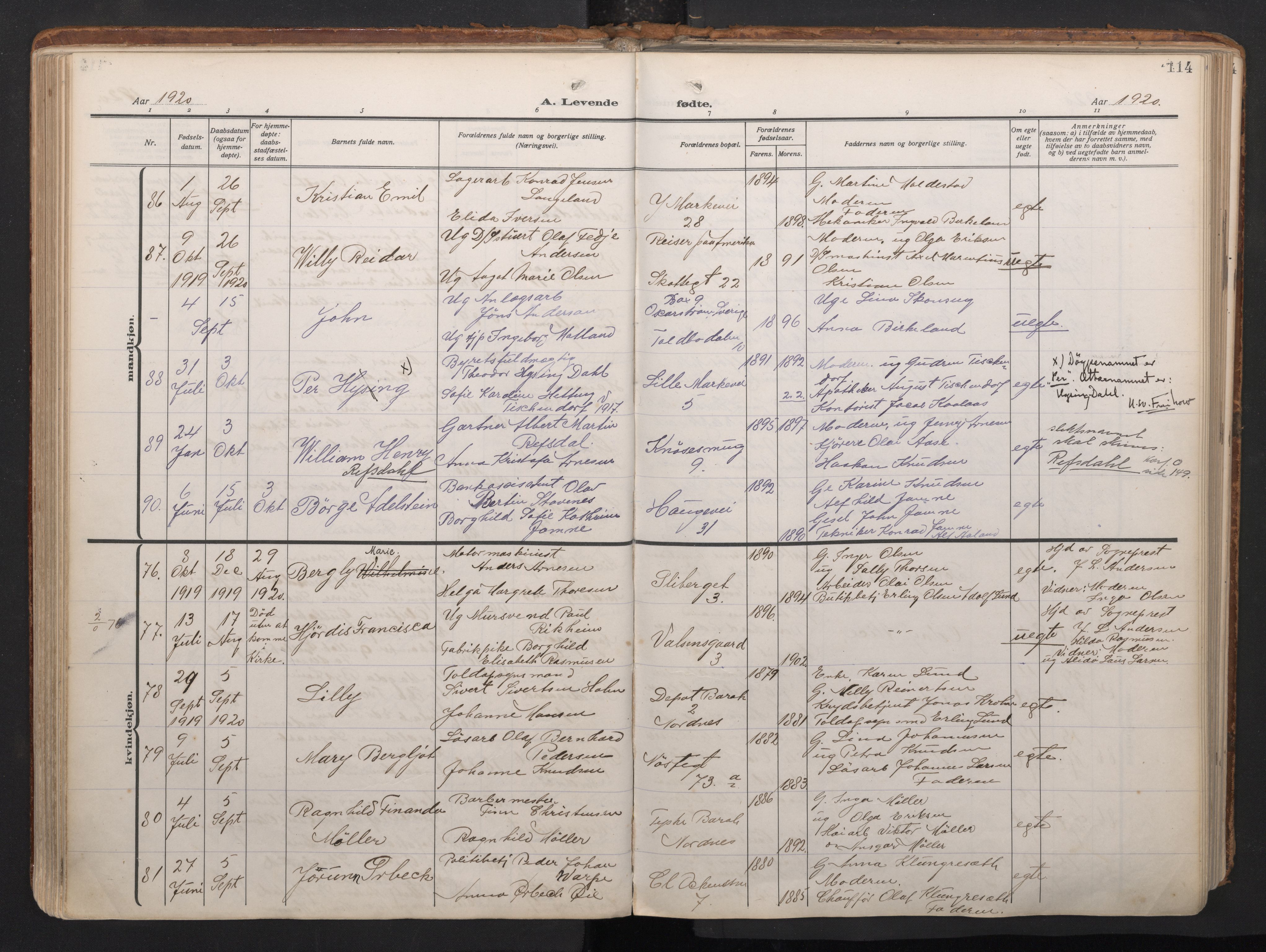 Nykirken Sokneprestembete, SAB/A-77101/H/Haa/L0020: Parish register (official) no. B 8, 1916-1933, p. 113b-114a