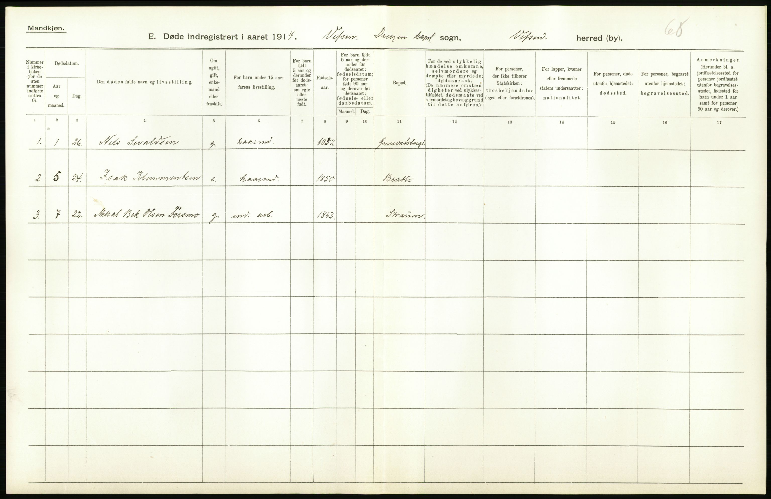 Statistisk sentralbyrå, Sosiodemografiske emner, Befolkning, RA/S-2228/D/Df/Dfb/Dfbd/L0045: Nordlands amt: Døde. Bygder og byer., 1914, p. 532