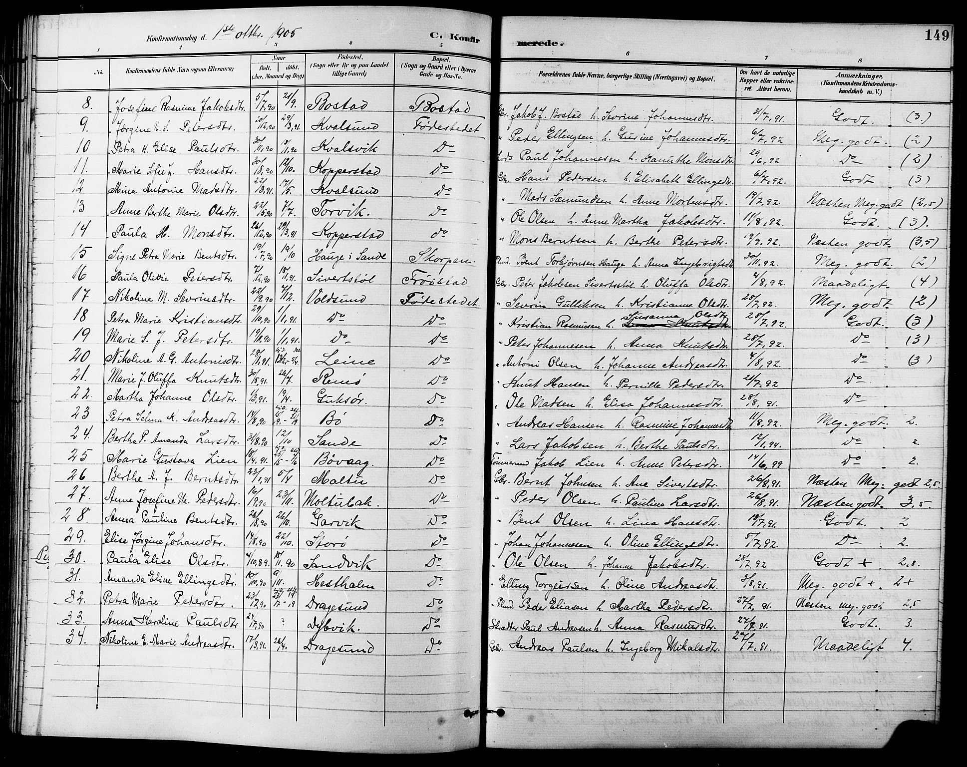 Ministerialprotokoller, klokkerbøker og fødselsregistre - Møre og Romsdal, SAT/A-1454/507/L0082: Parish register (copy) no. 507C05, 1896-1914, p. 149