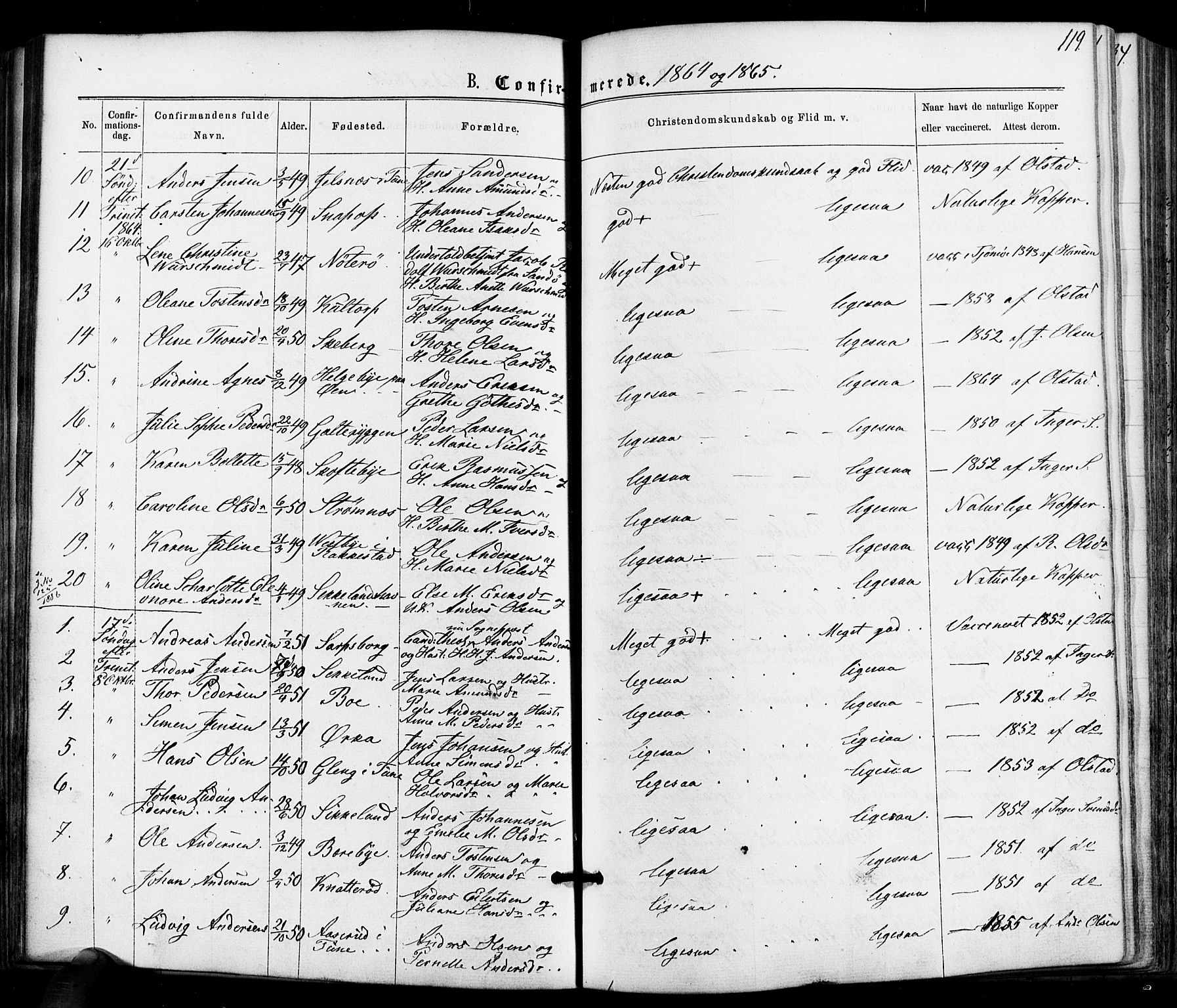 Varteig prestekontor Kirkebøker, AV/SAO-A-10447a/F/Fa/L0001: Parish register (official) no. 1, 1861-1877, p. 119