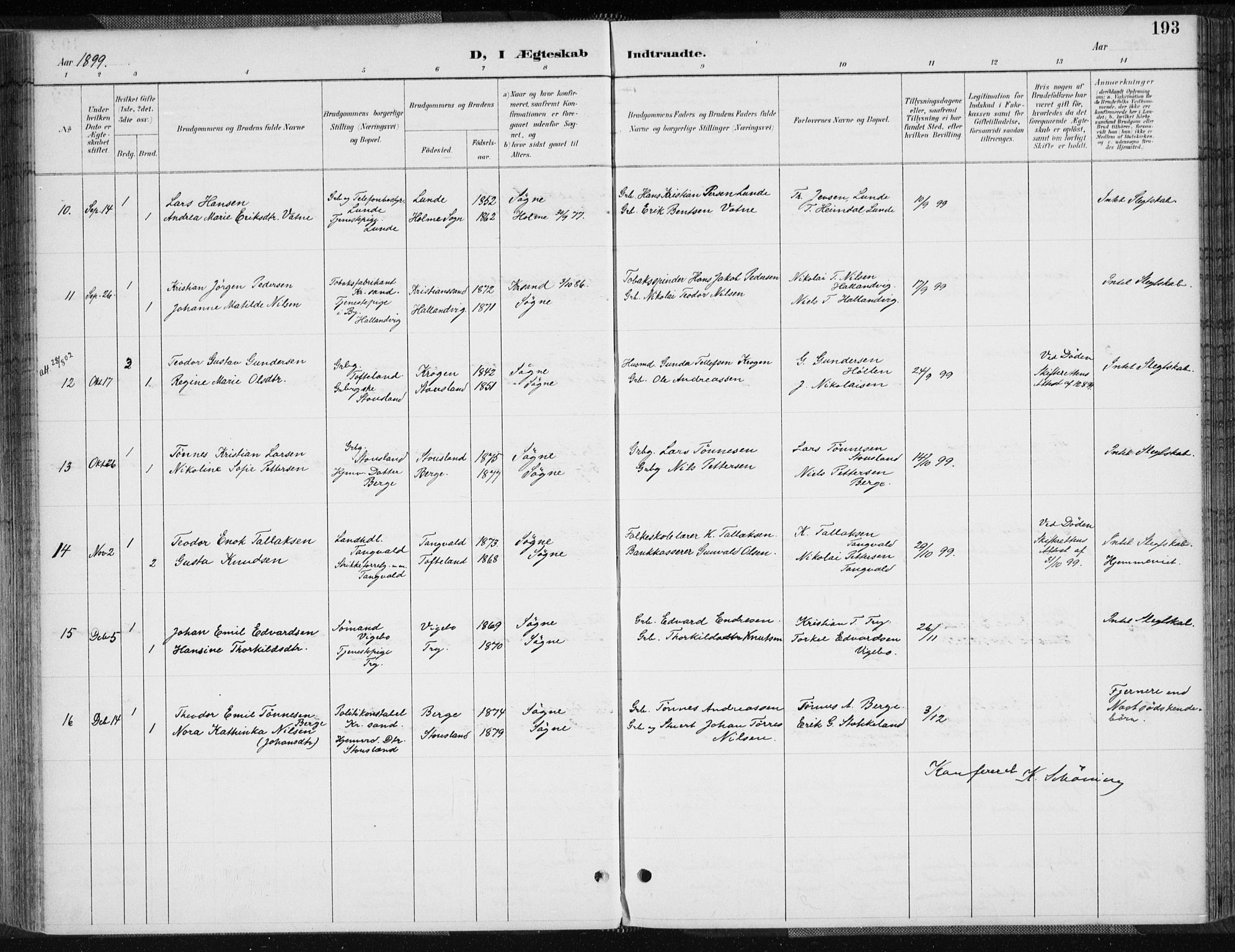 Søgne sokneprestkontor, AV/SAK-1111-0037/F/Fa/Fab/L0013: Parish register (official) no. A 13, 1892-1911, p. 193