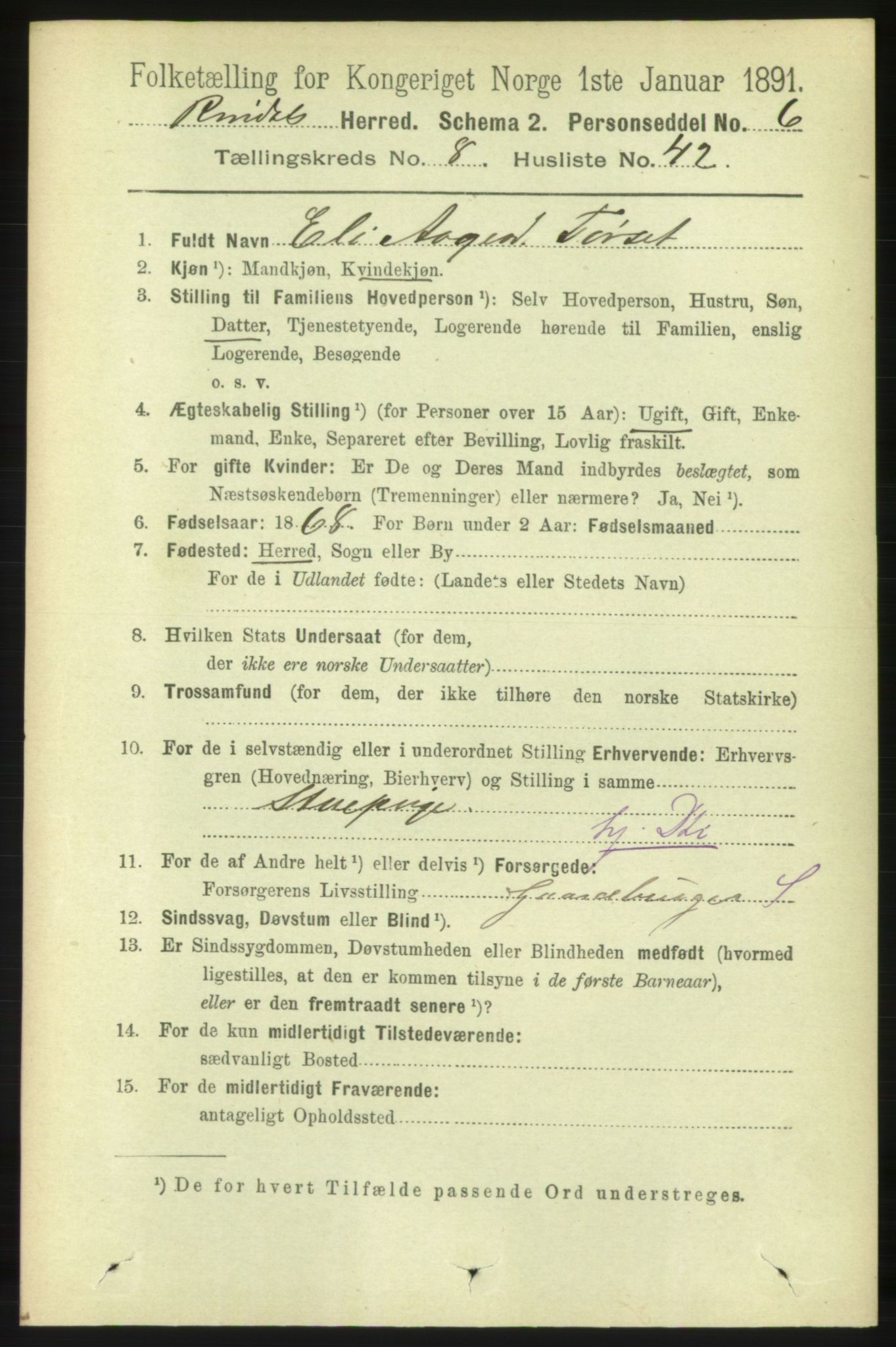 RA, 1891 census for 1567 Rindal, 1891, p. 2750